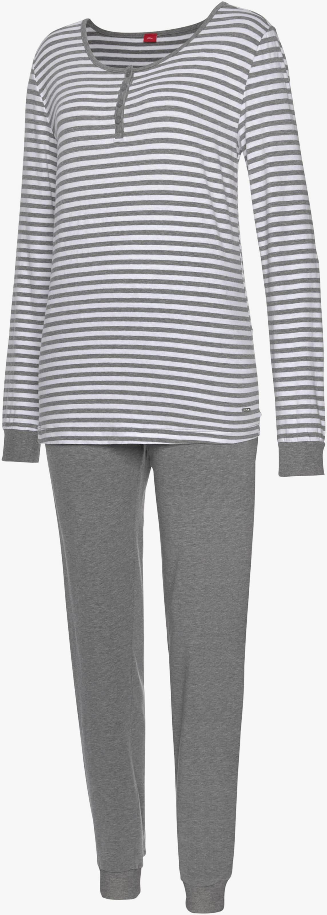 s.Oliver Pyjama - grau-meliert-ecru-gestreift