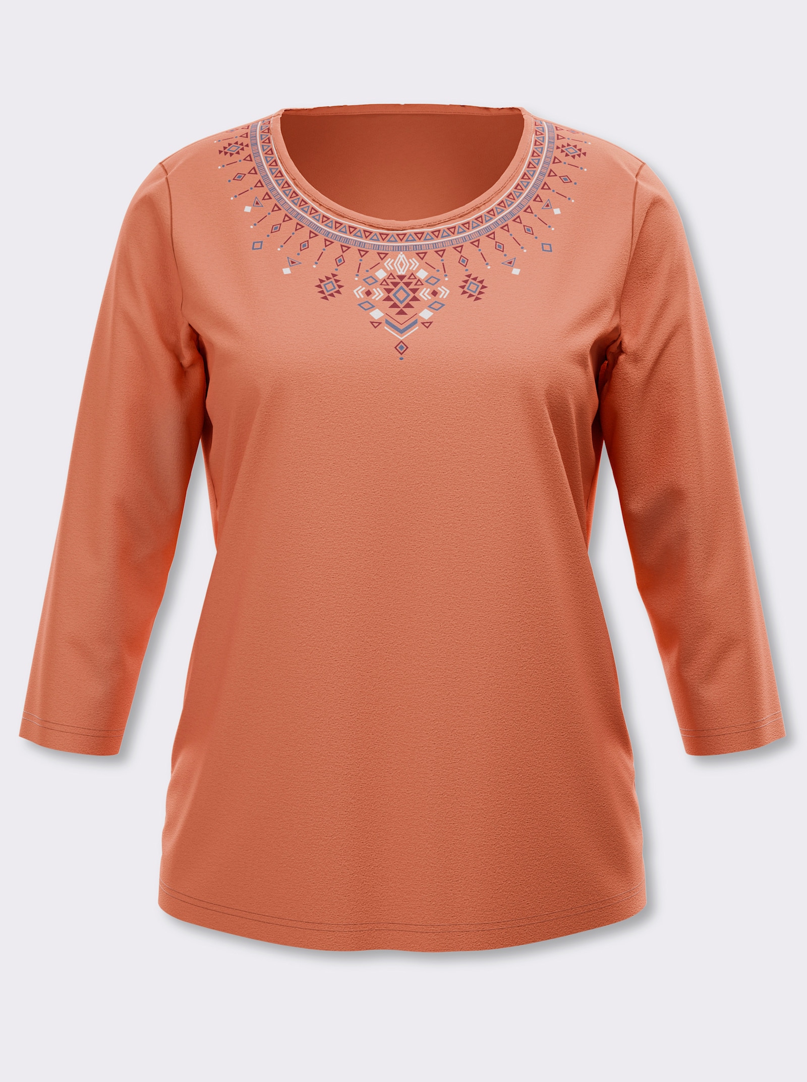 3/4-Arm-Shirt mit platziertem Ethno-Print - papaya-kirsche