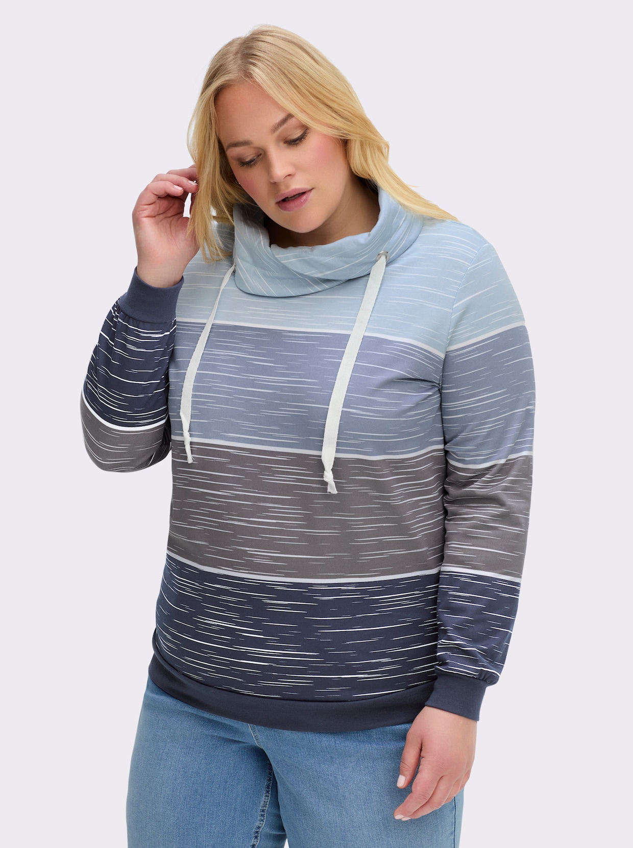 Sweatshirt mit überlappendem Rollkragen - marine-hellblau-bedruckt