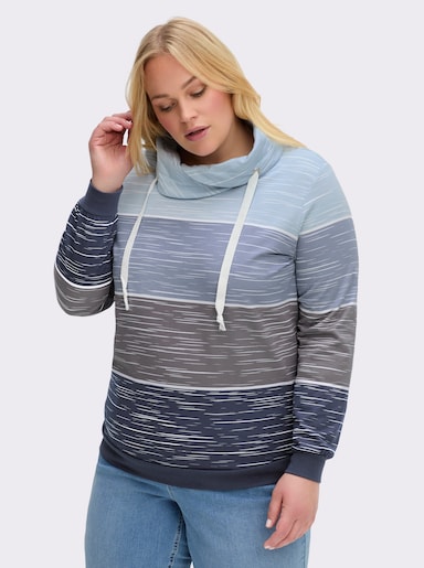 Sweatshirt mit überlappendem Rollkragen - marine-hellblau-bedruckt