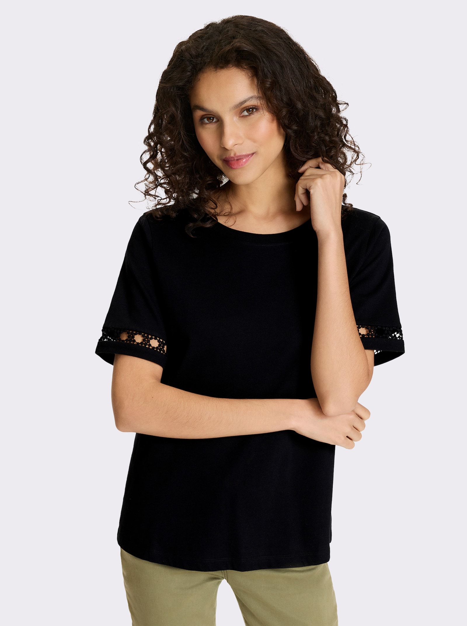 heine Shirt mit Crochet-Spitze - schwarz