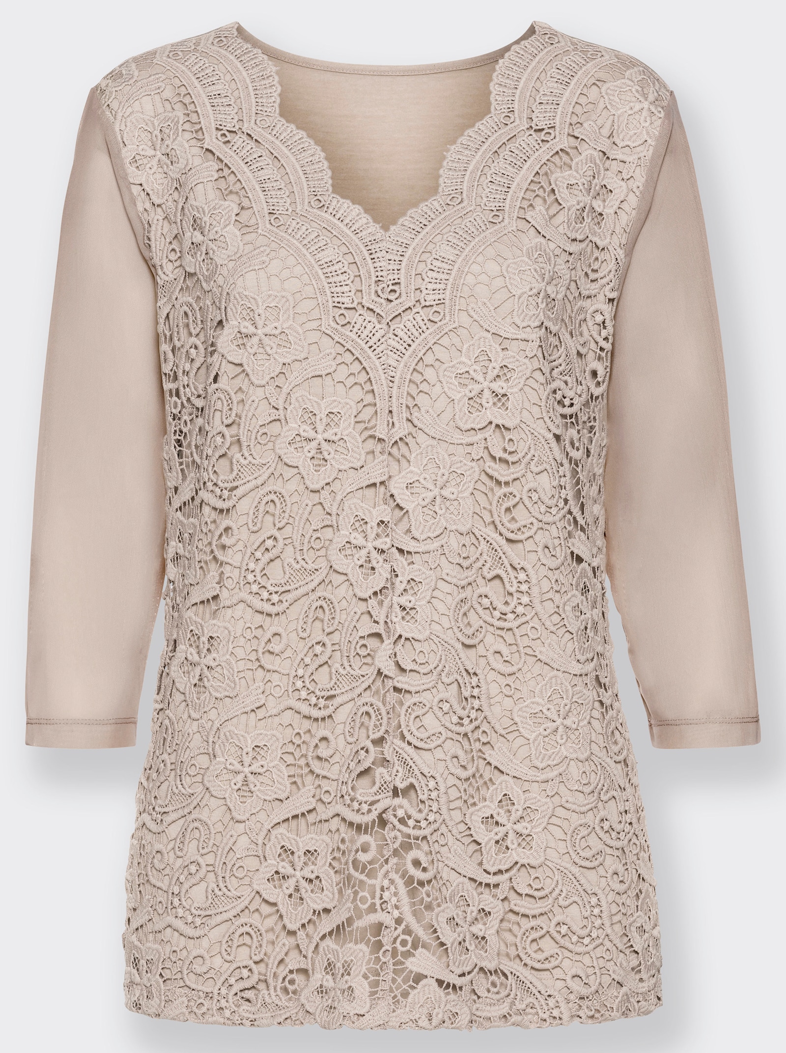 Krajkové tričko neprůhledně podložené - slonová kost