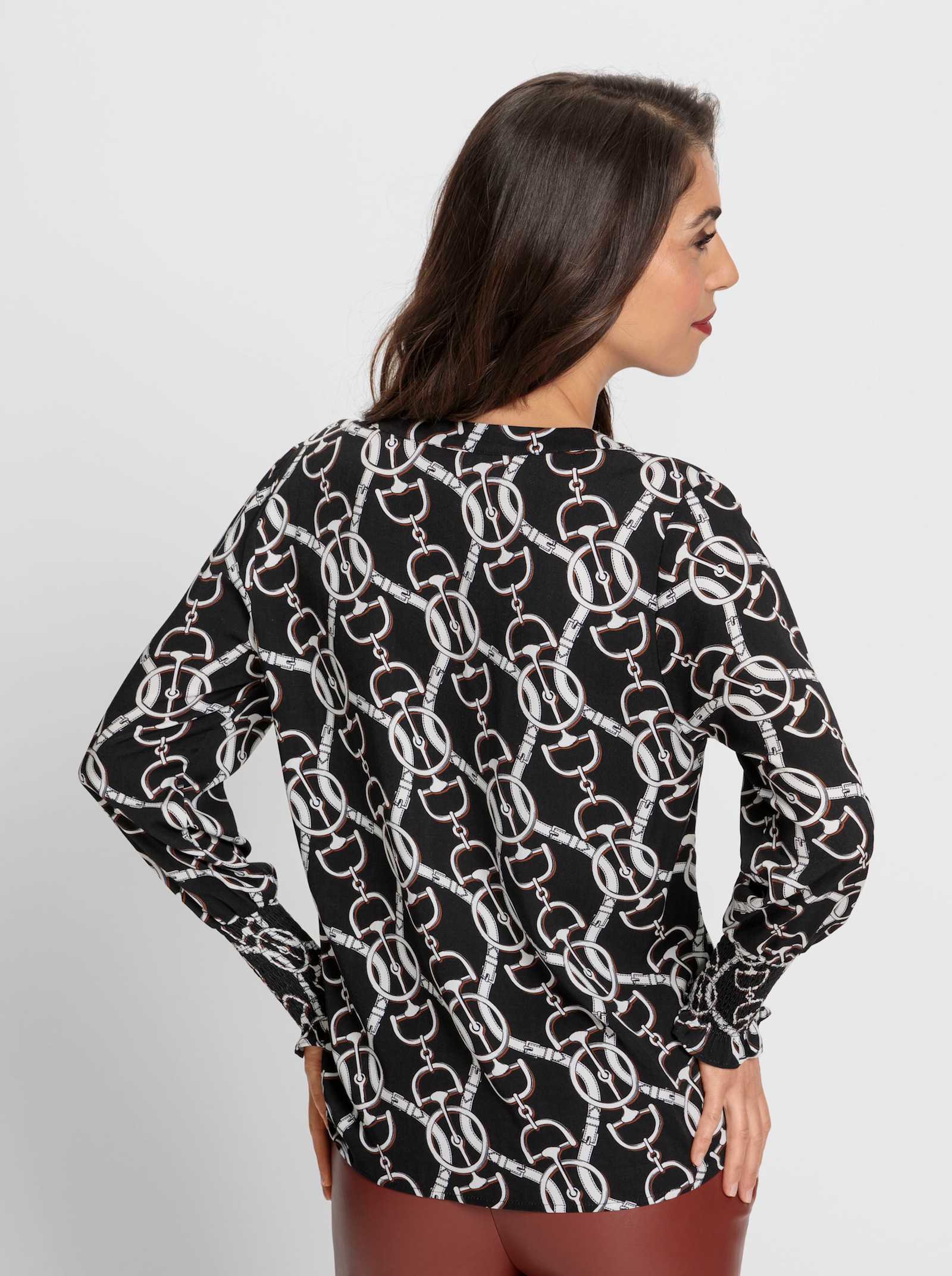 heine Blouse met lange mouwen en gesmokte manchetten - zwart/ecru geprint
