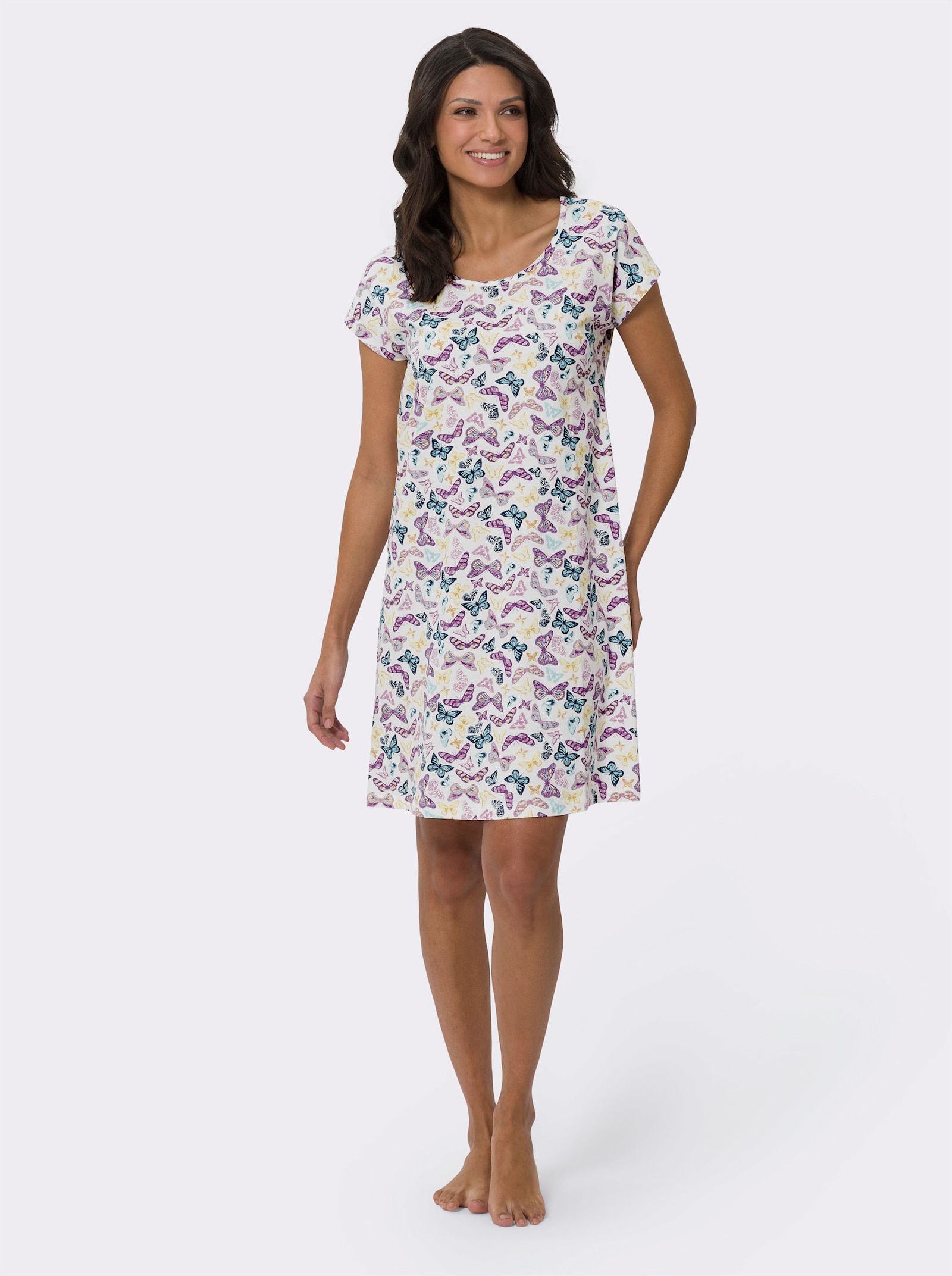 Nachthemd in A-Form, Single-Jersey - ecru-bedruckt