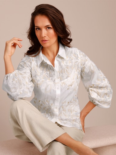 CREATION L PREMIUM Langarm-Bluse mit Stickerei - ecru-sand
