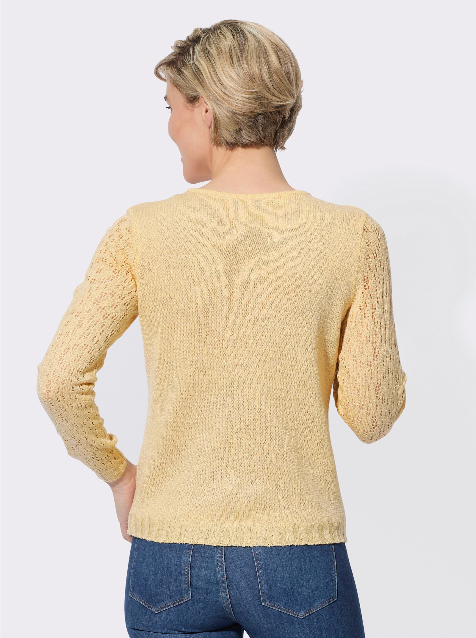 Ajourpullover mit gerippten Abschlüssen - vanille