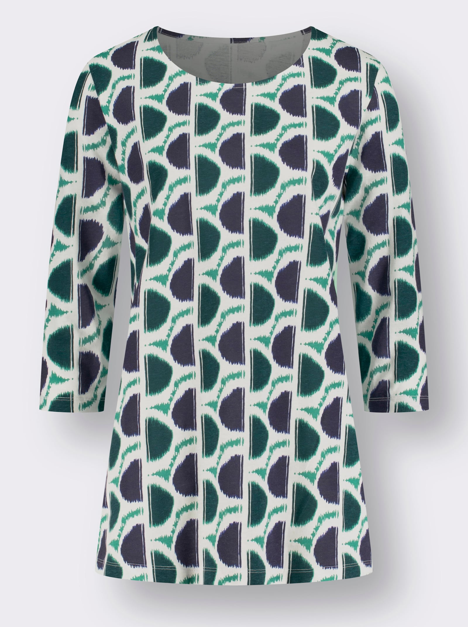  3/4-Arm-Shirt mit Retro-Print - smaragd-marine-bedruckt