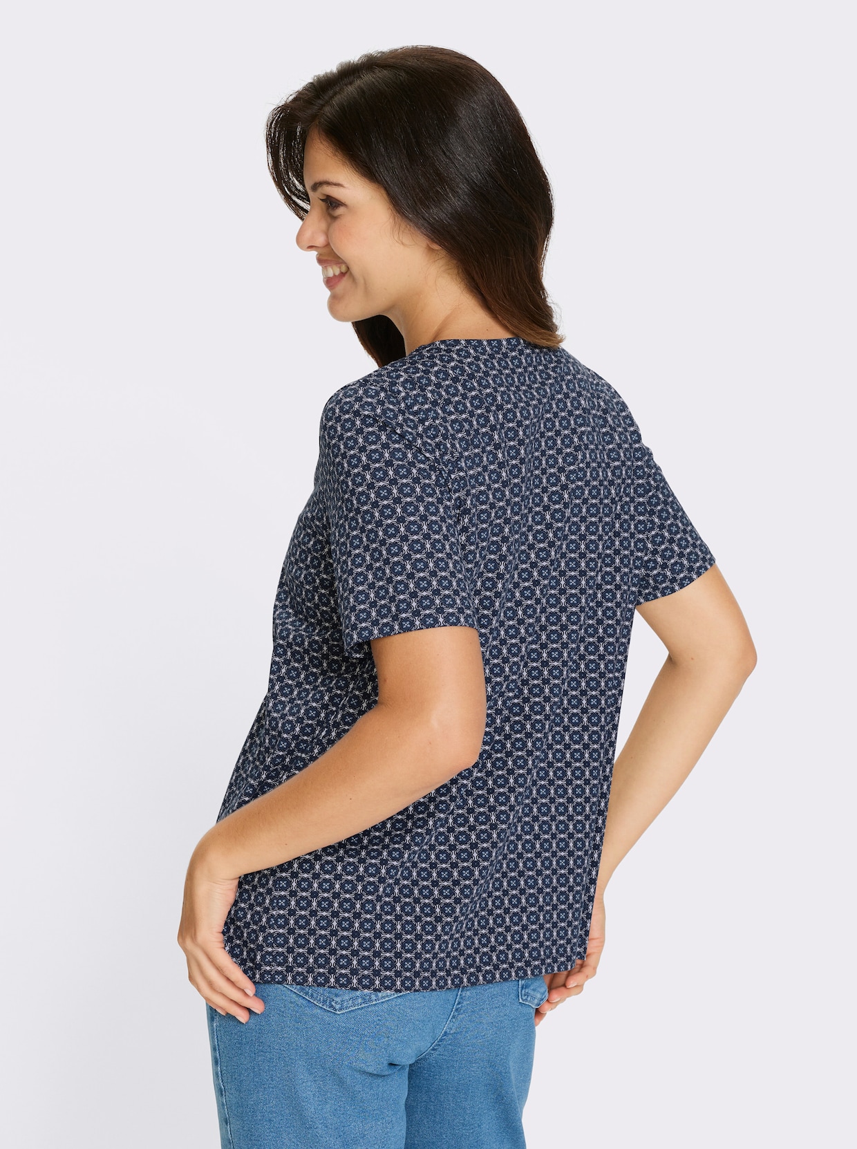 Kurzarmshirt - dunkelblau-weiß-bedruckt