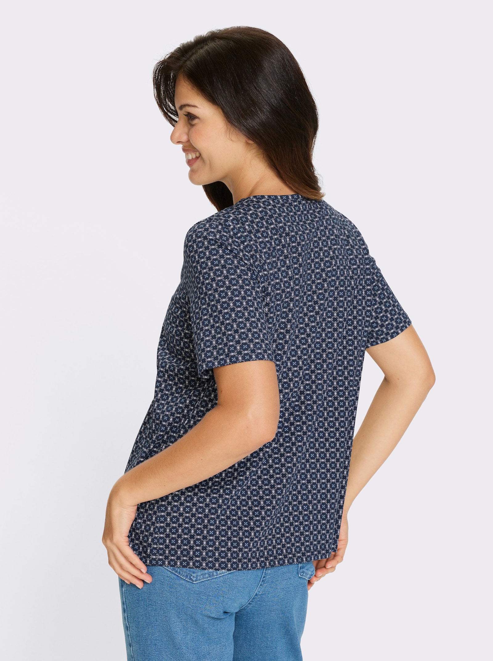 Tričko, krátke rukávy, zámiky - Tmavomodro-biela potlač