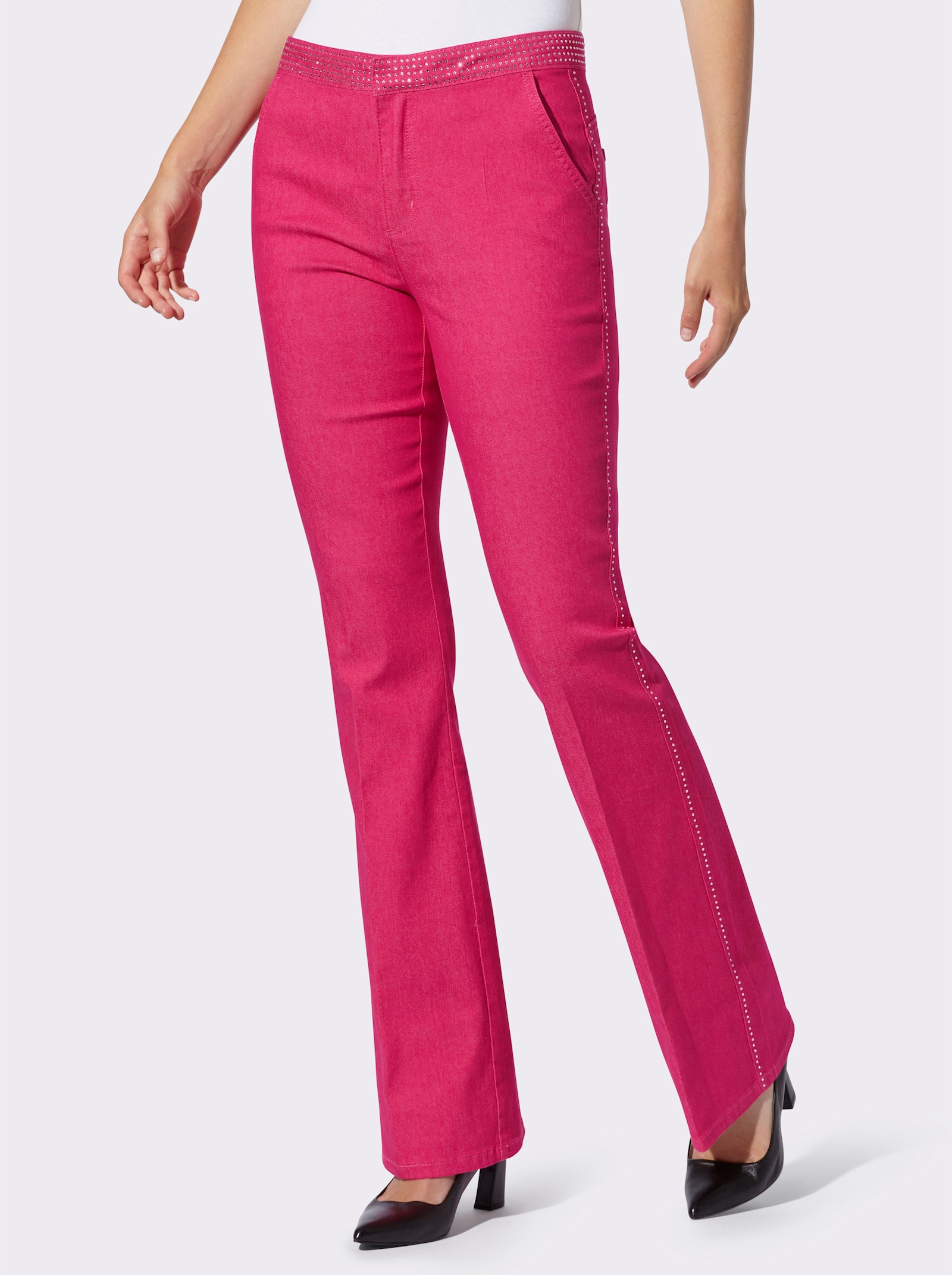 heine Bootcut jeans met applicatie van glittersteentjes - pink