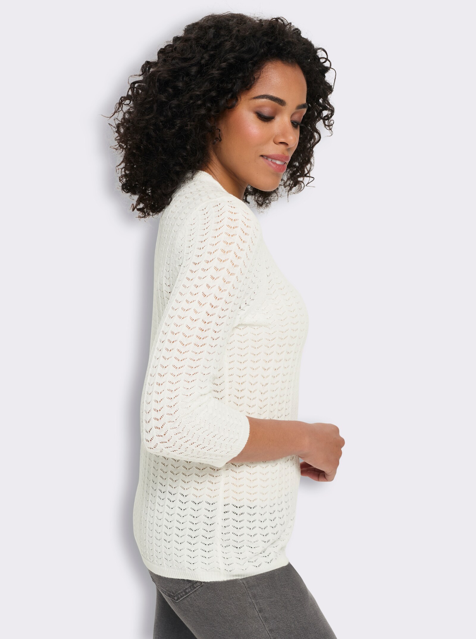 Pullover met 3/4-mouwen en ajourpatroon - ecru