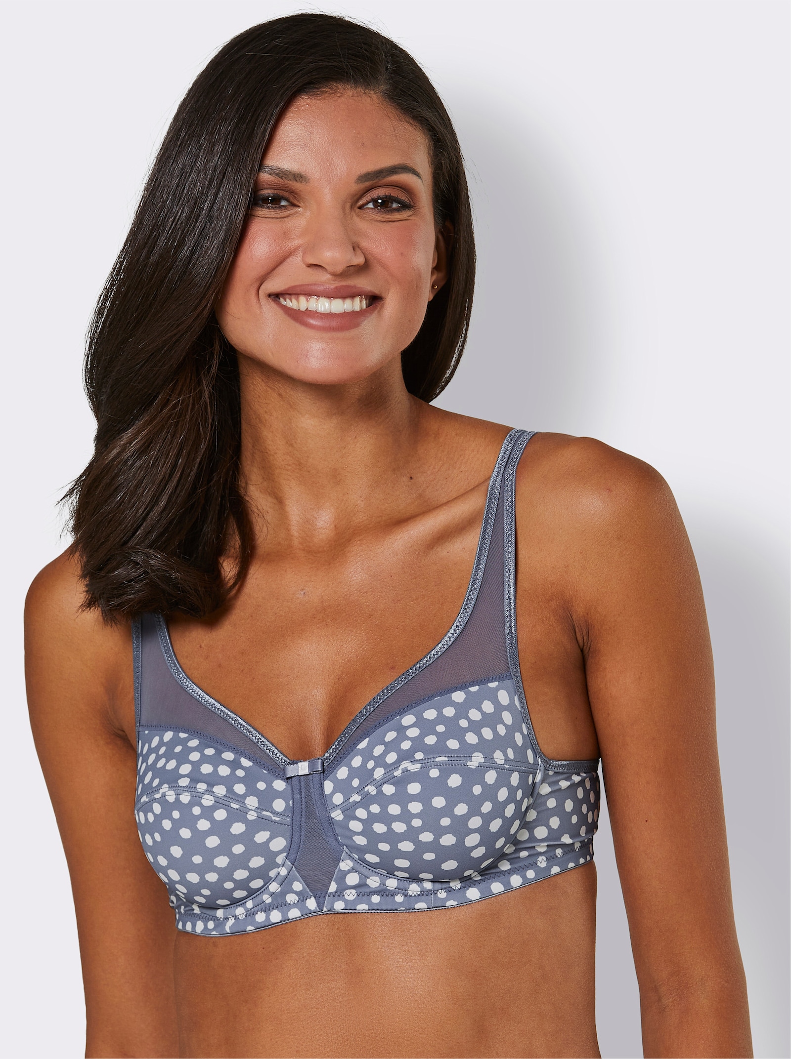 wäschepur Beugelbeha met stippenprint - Duivenblauw gedessineerd