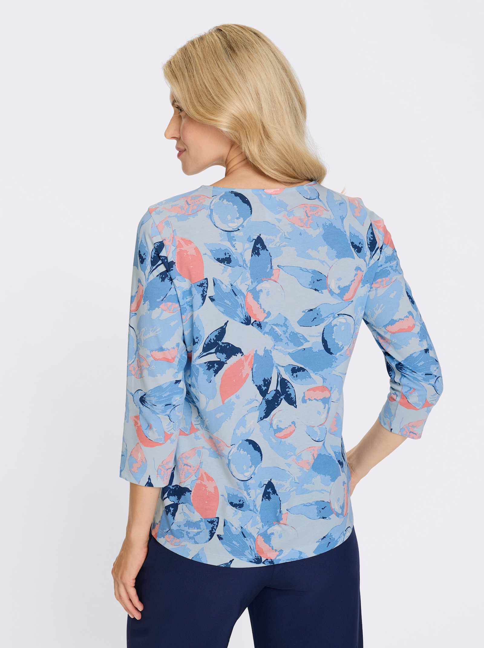 3/4-Arm-Shirt mit Blätter-Druck - himmelblau-flamingo-bedruckt