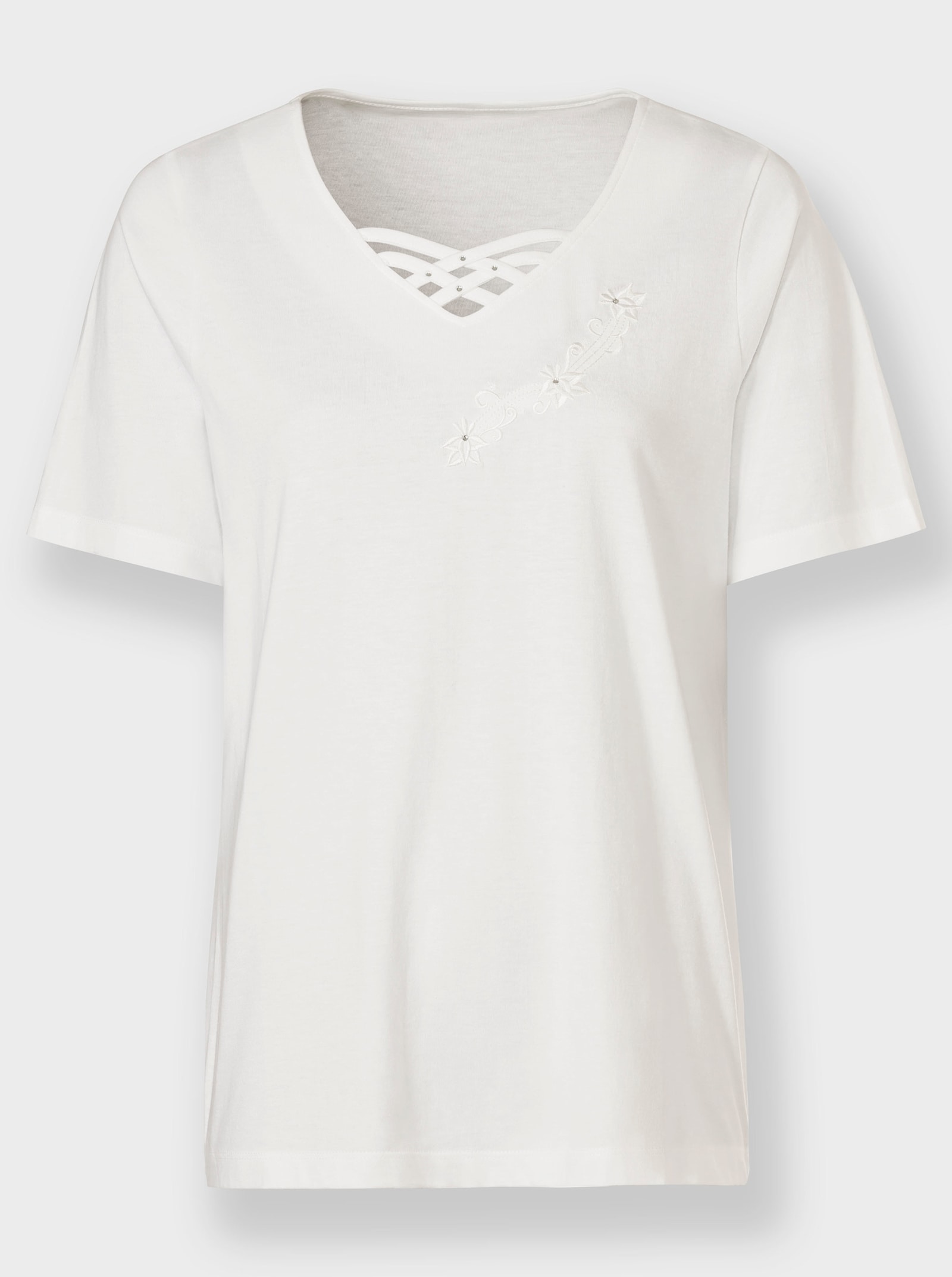 Shirt met korte mouwen en versiering bij de hals - ecru