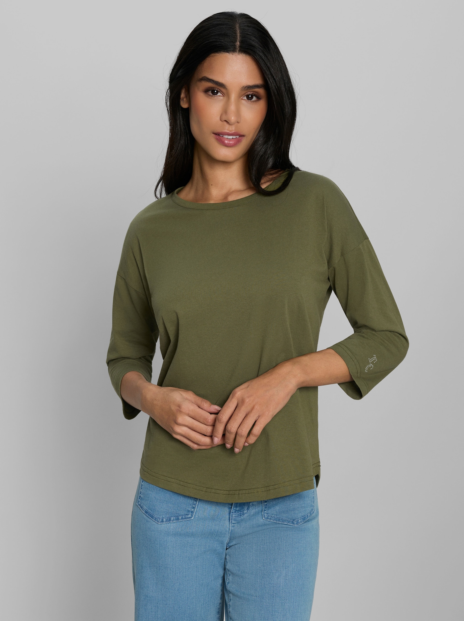 heine 3/4-Arm-Shirt mit Glitzersteinchen - oliv