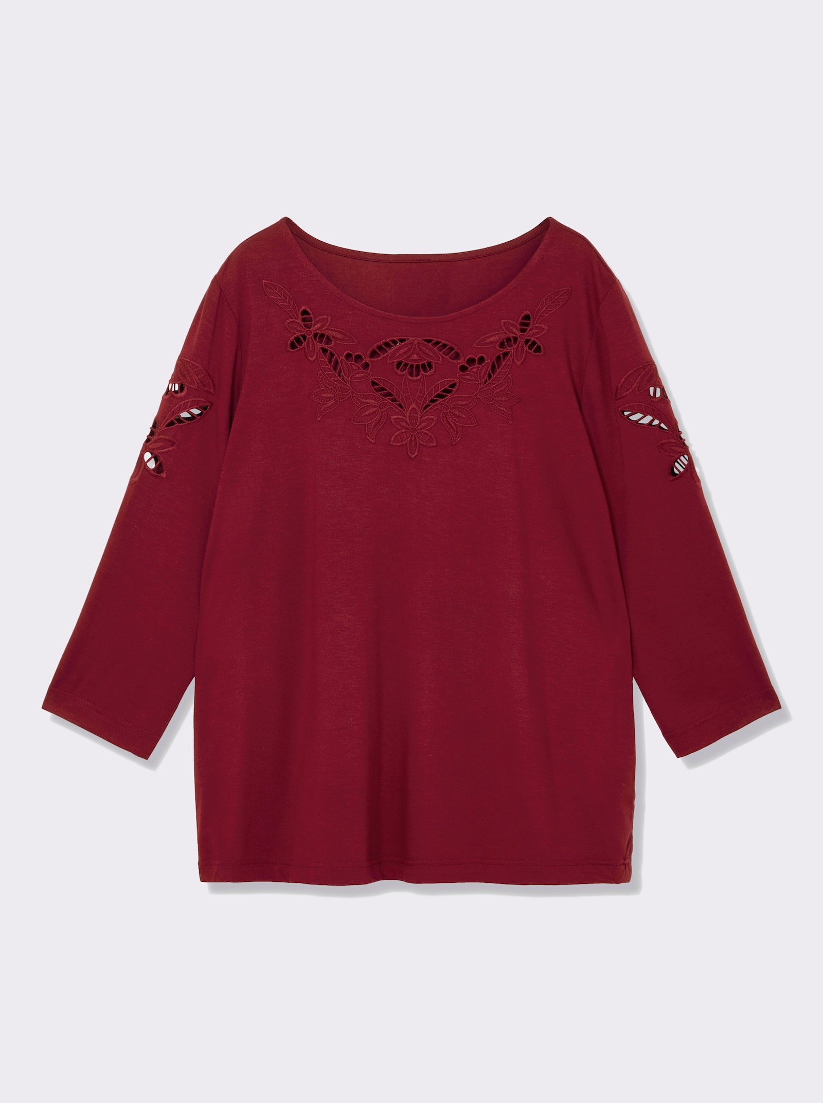 Rundhalsshirt in Viskose-Qualität - dunkelrot