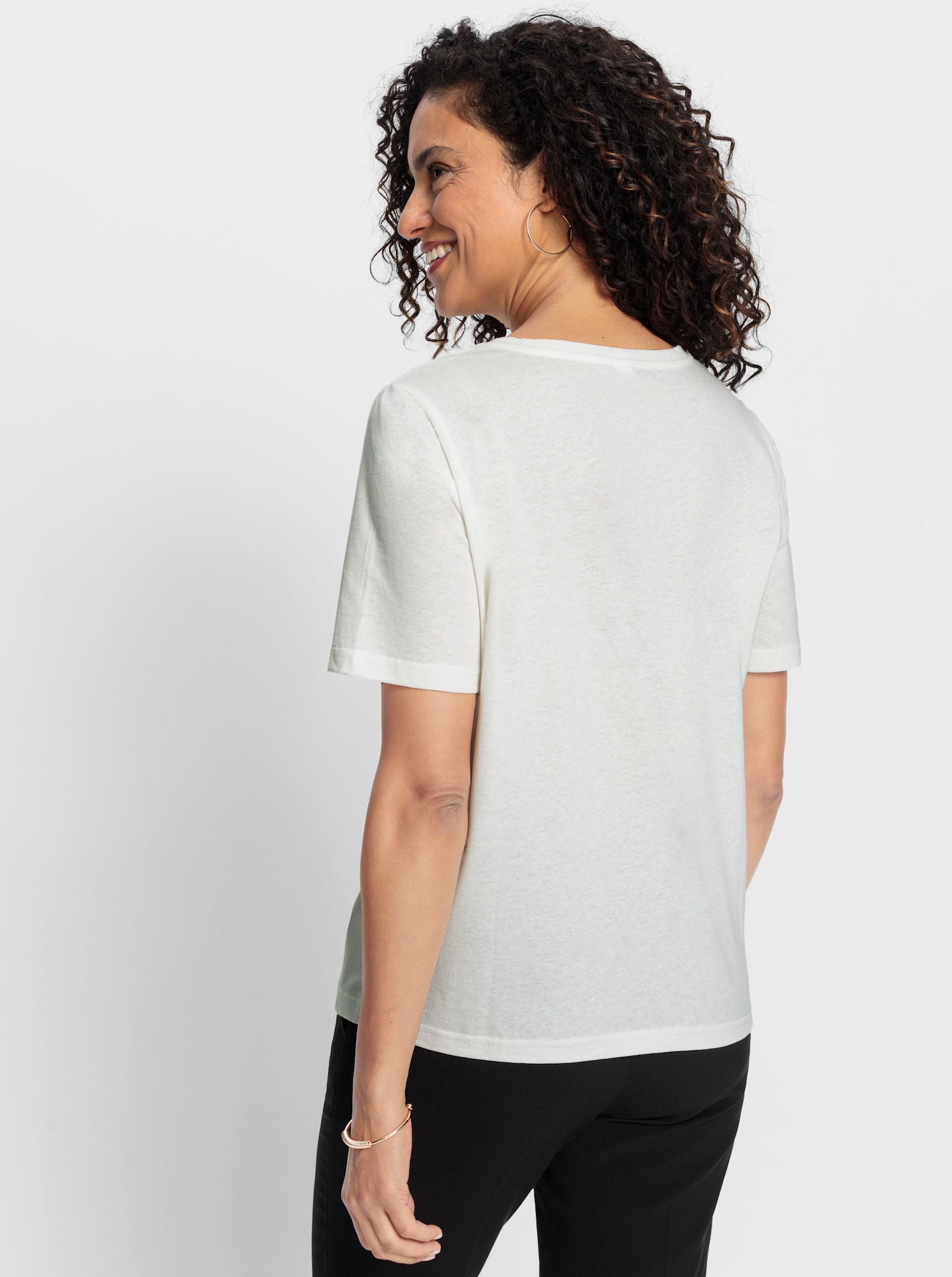 Kurzarmshirt mit floralem Motiv - ecru-apfel-bedruckt