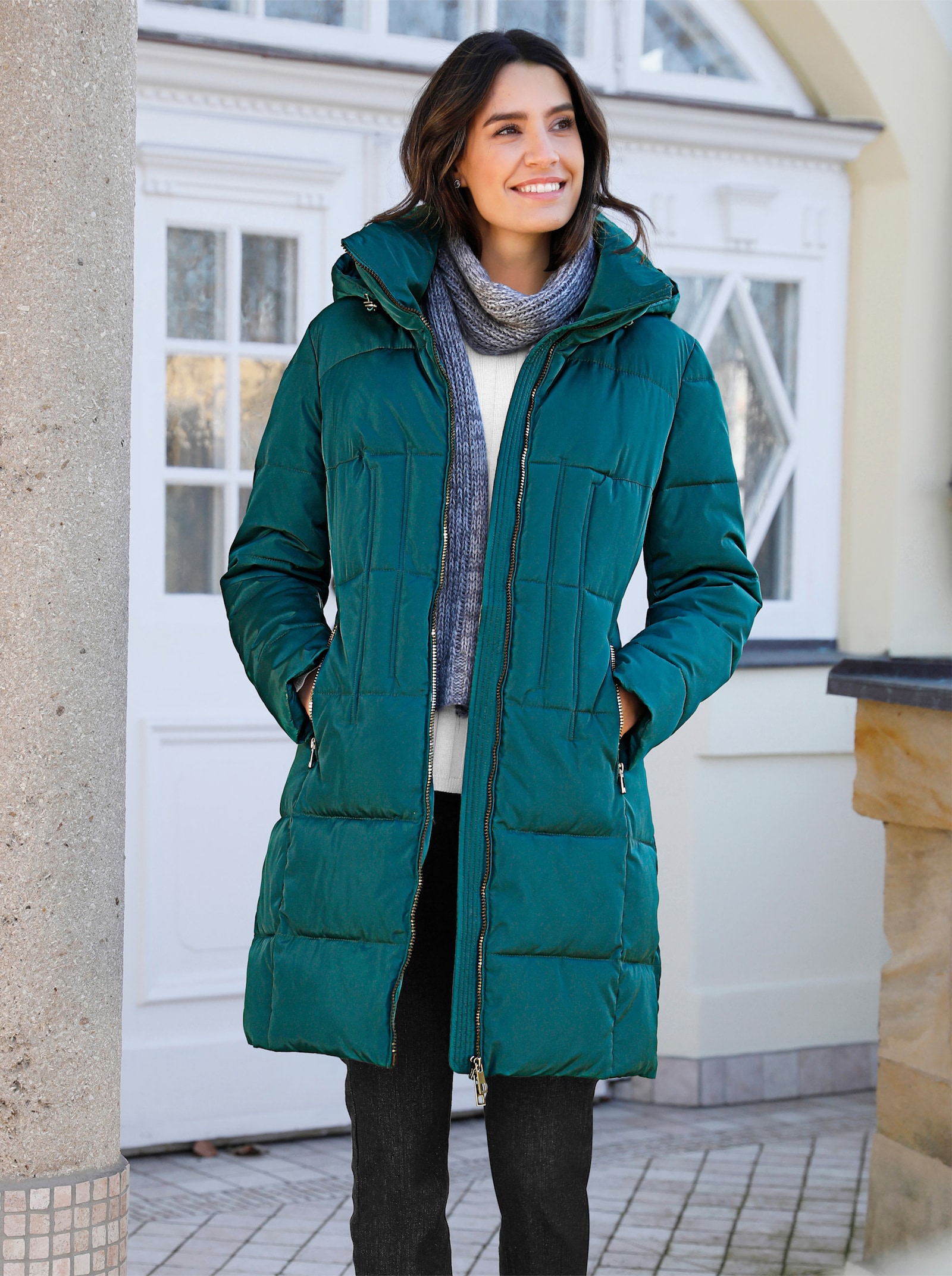 Manteau matelassé avec fronces au niveau du col montant - bleu pétrole