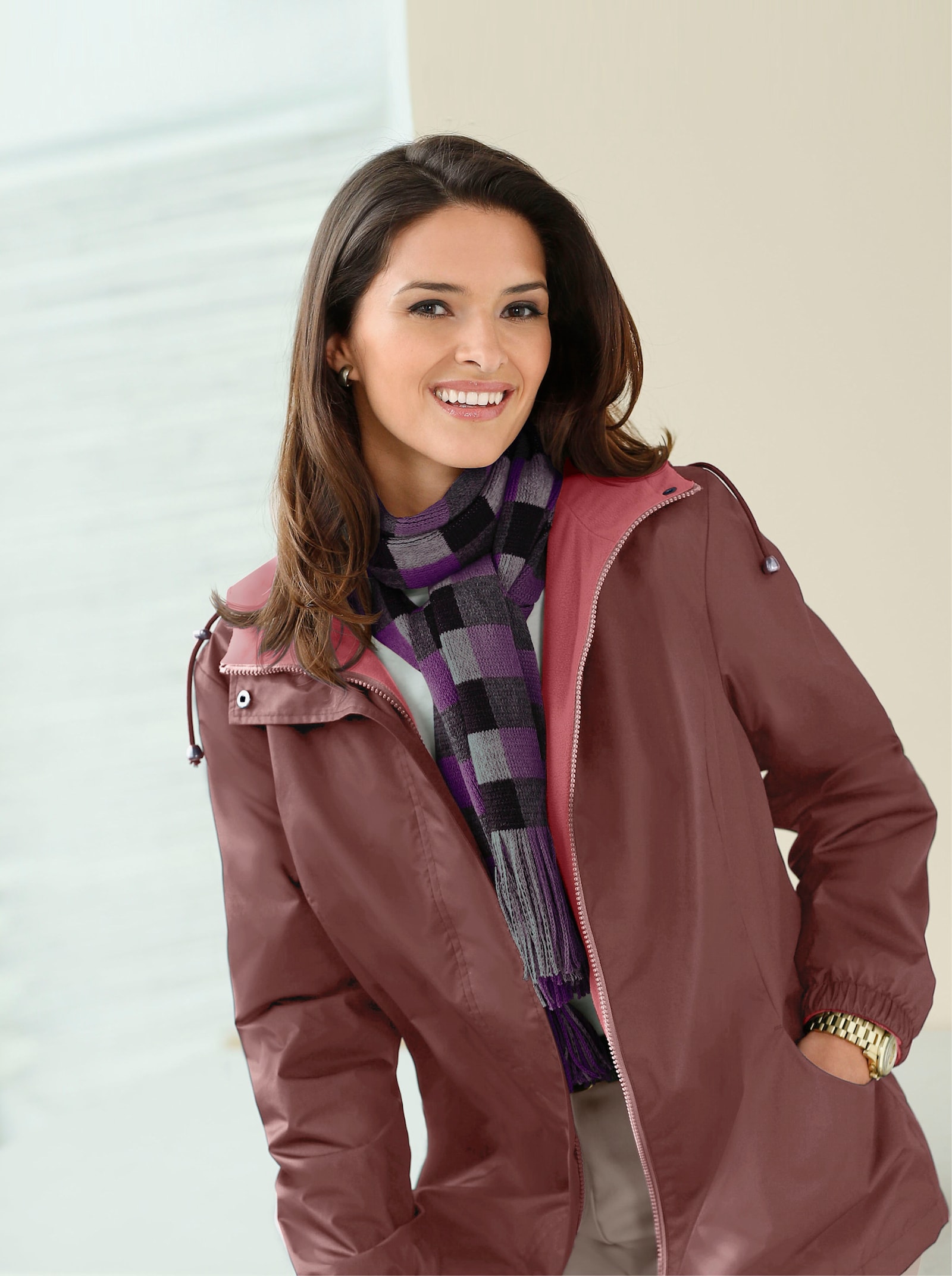 Funkční bunda s vnitřní kapsou, na knoflík - kaštanově hnědá