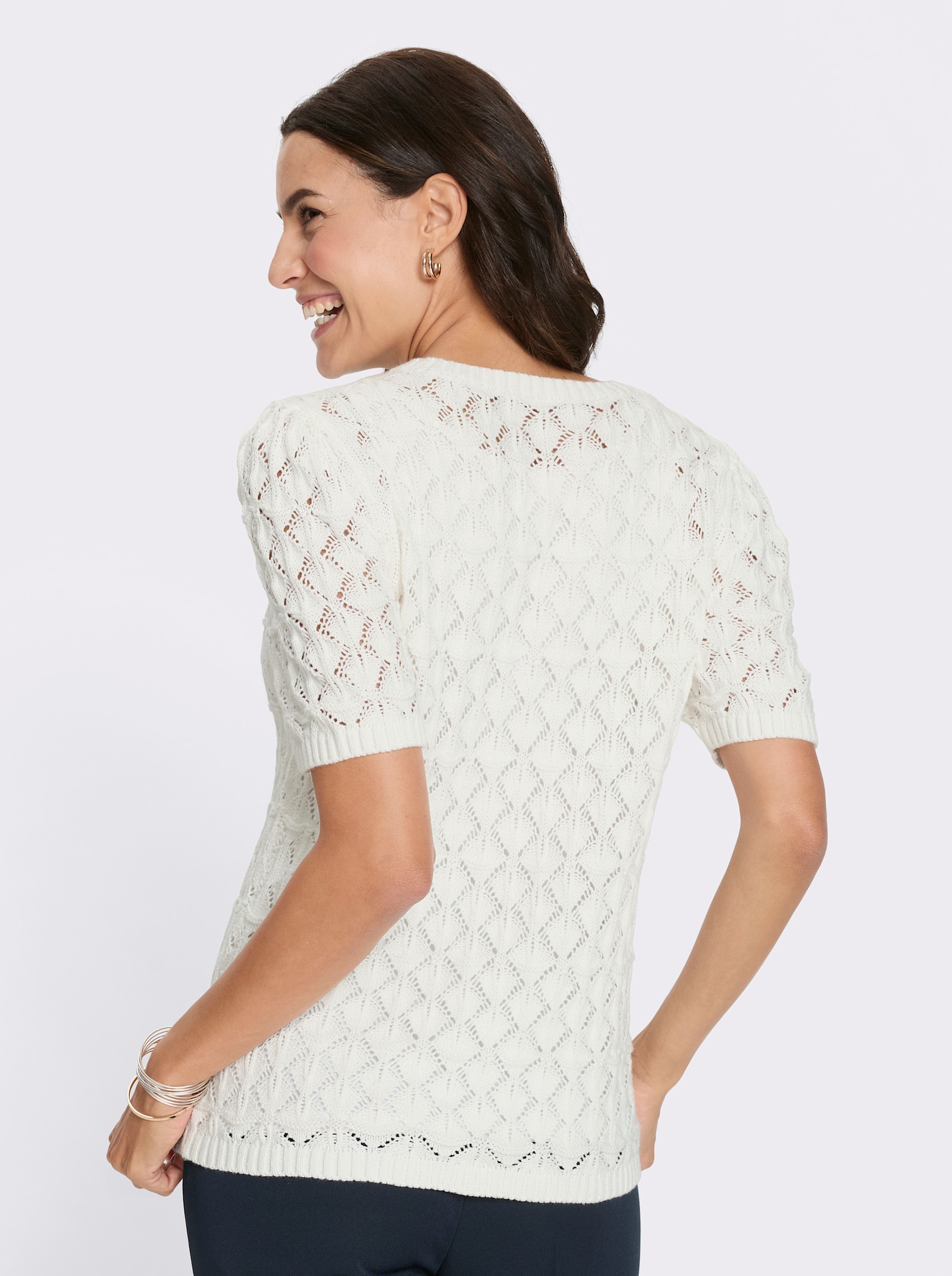 Baumwollpullover mit Faltendetails - ecru