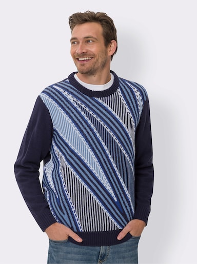 Rundhals-Pullover - royalblau-gemustert