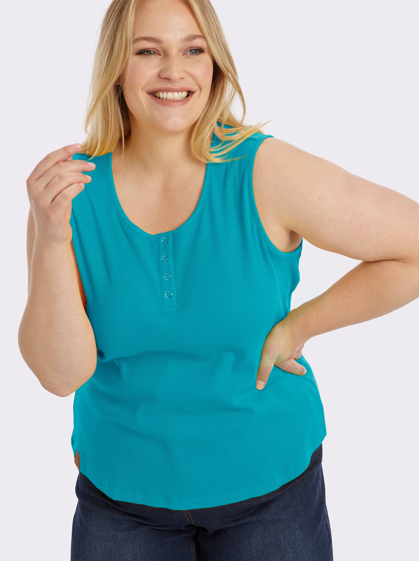 Shirttop in Ripp-Optik - türkis