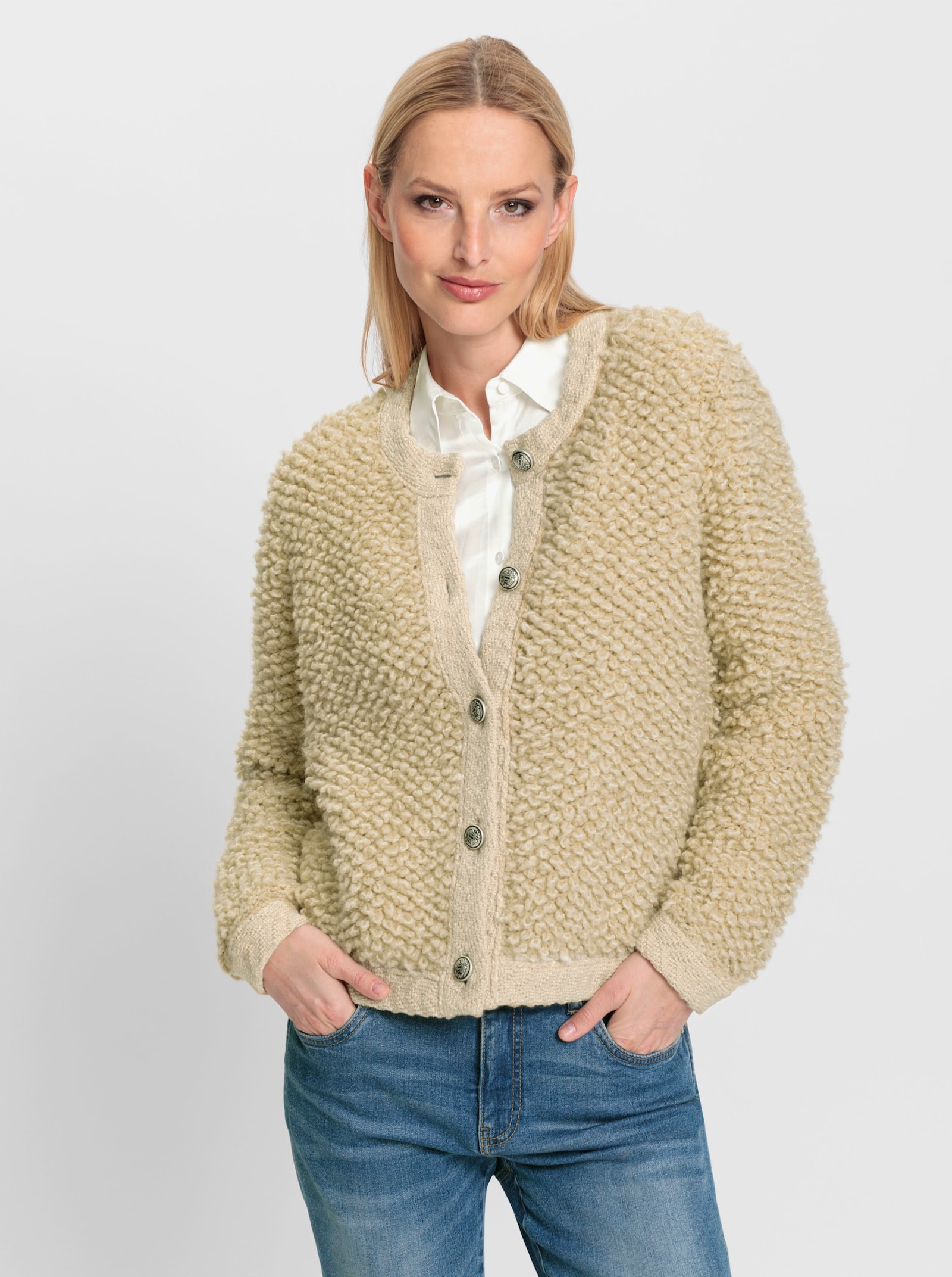 heine Veste en tricot en qualité bouclé - sable