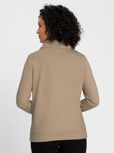 Sweatshirt mit überlappendem Rollkragen - beige-eucalyptus-bedruckt