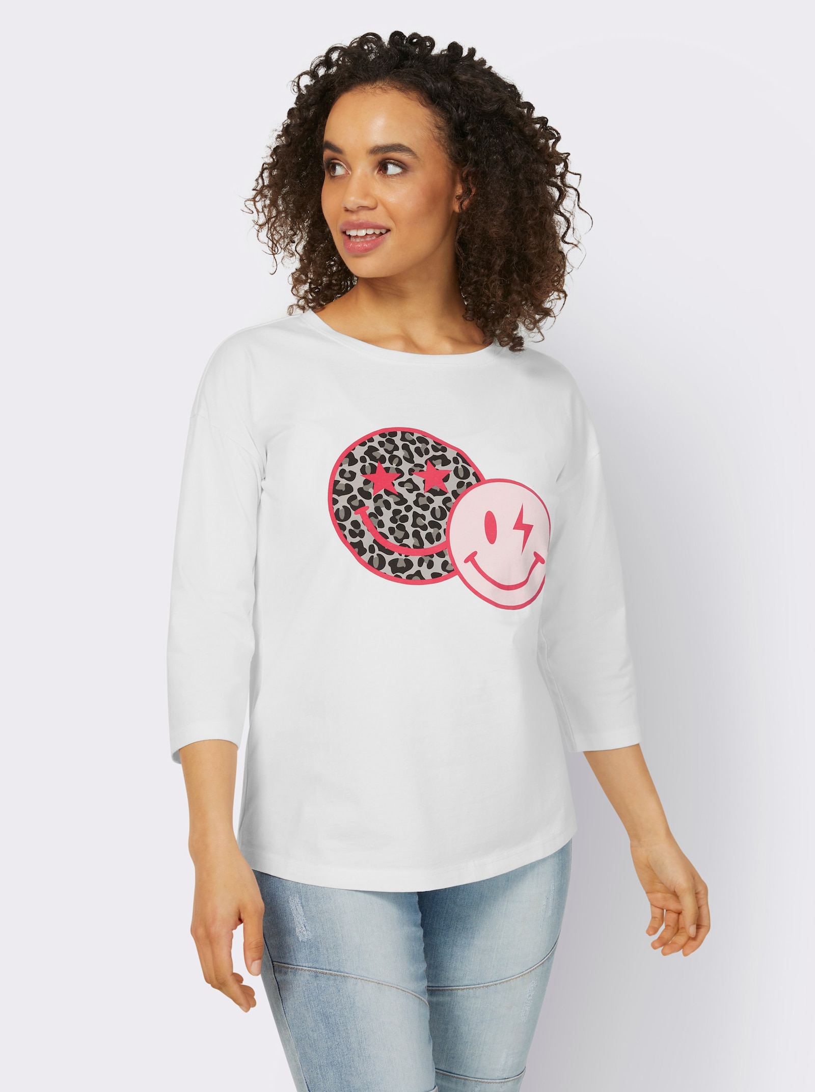 heine 3/4-Arm-Shirt mit Smileys - ecru