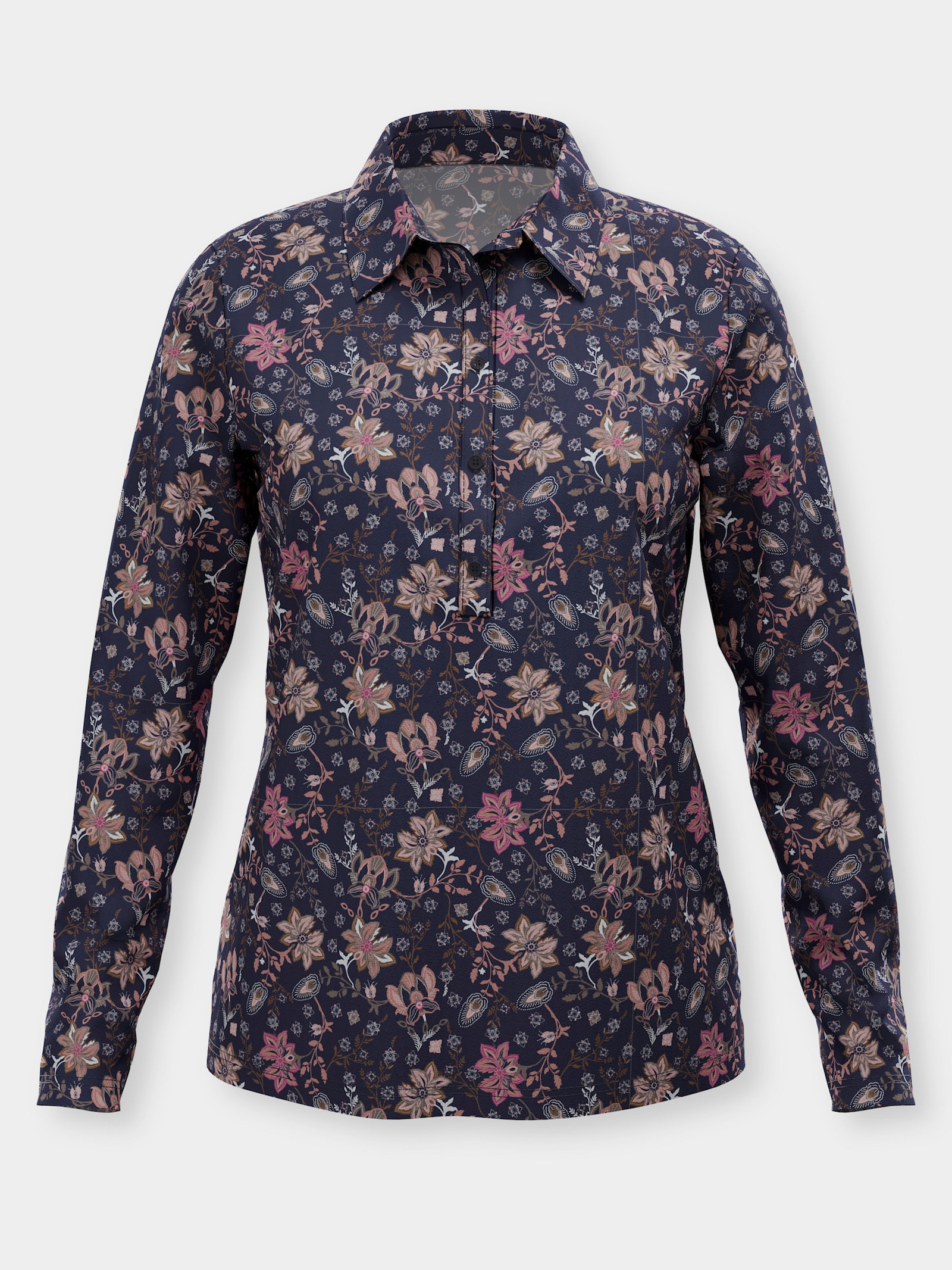 Poloshirt mit floralem Druck - marine-rosenquarz-bedruckt