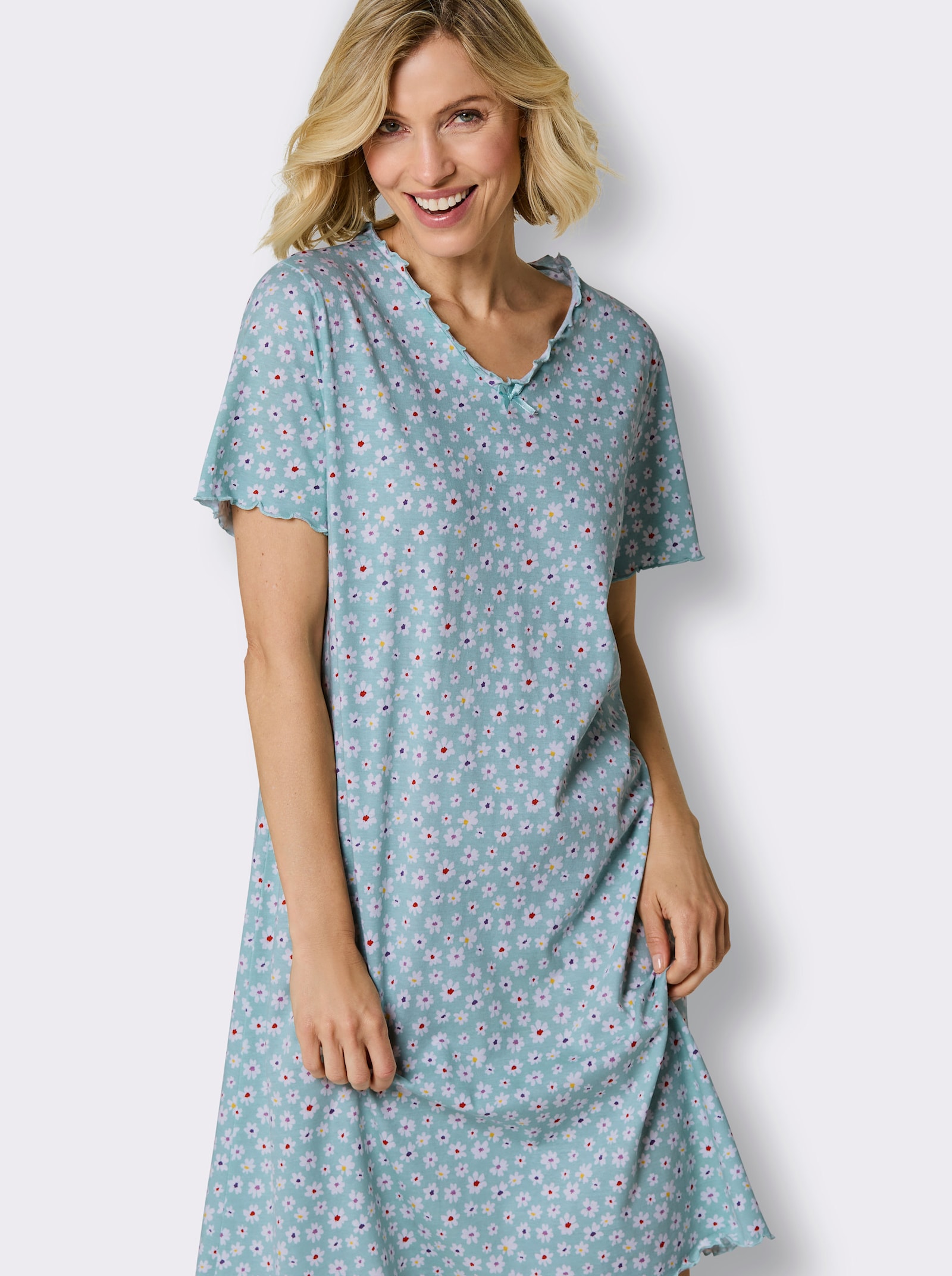 wäschepur Sleepshirts mit Satin-Schleifchen am Ausschnitt - mint + flieder