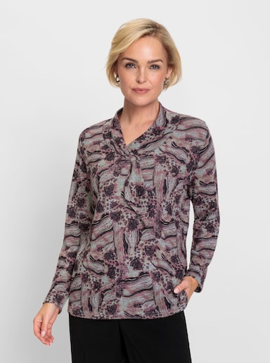 Langarmshirt mit Schlupf - steingrau-aubergine-bedruckt
