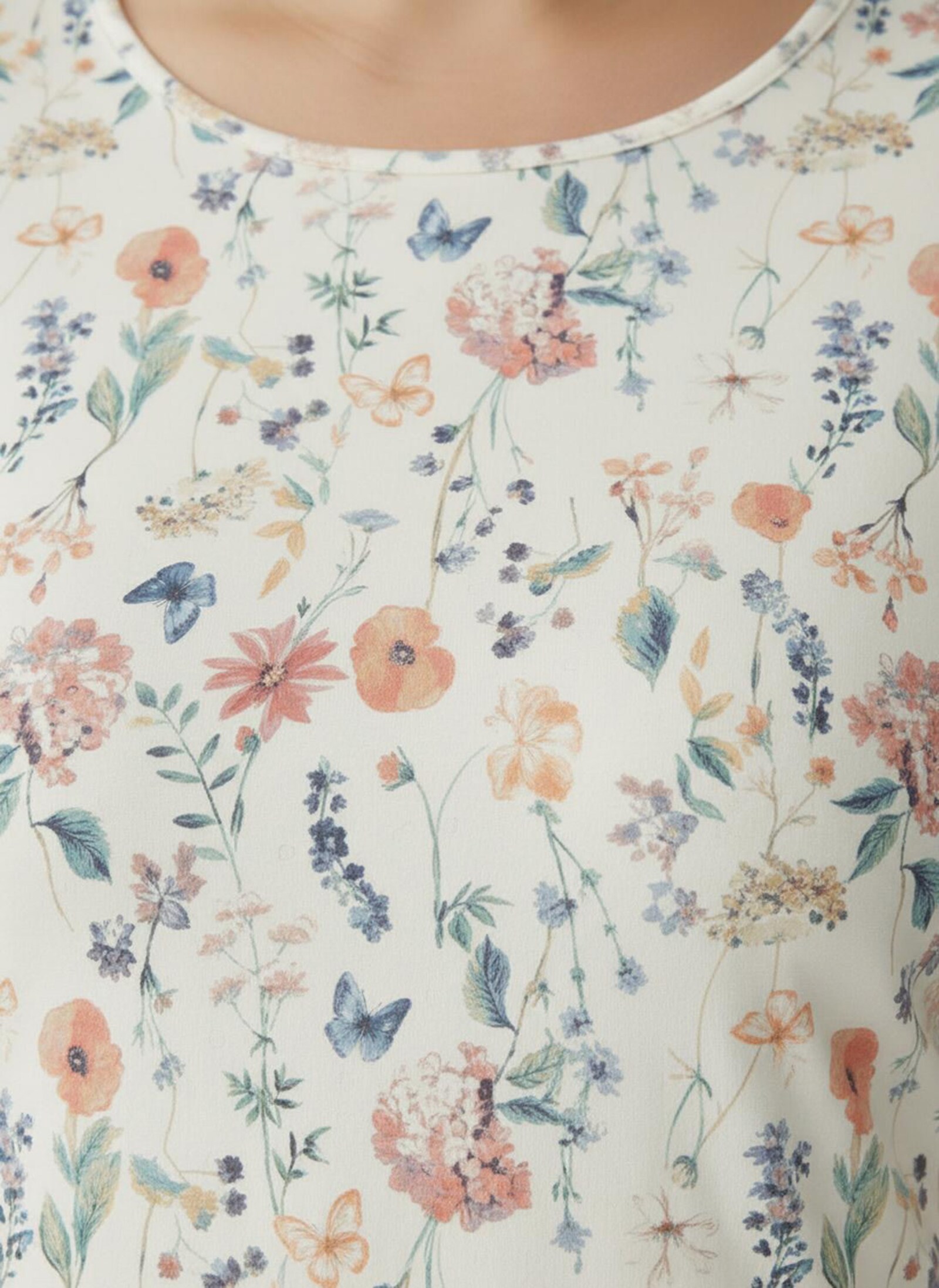 Print-Shirt mit Raffung an den Ärmeln - ecru-flamingo-bedruckt