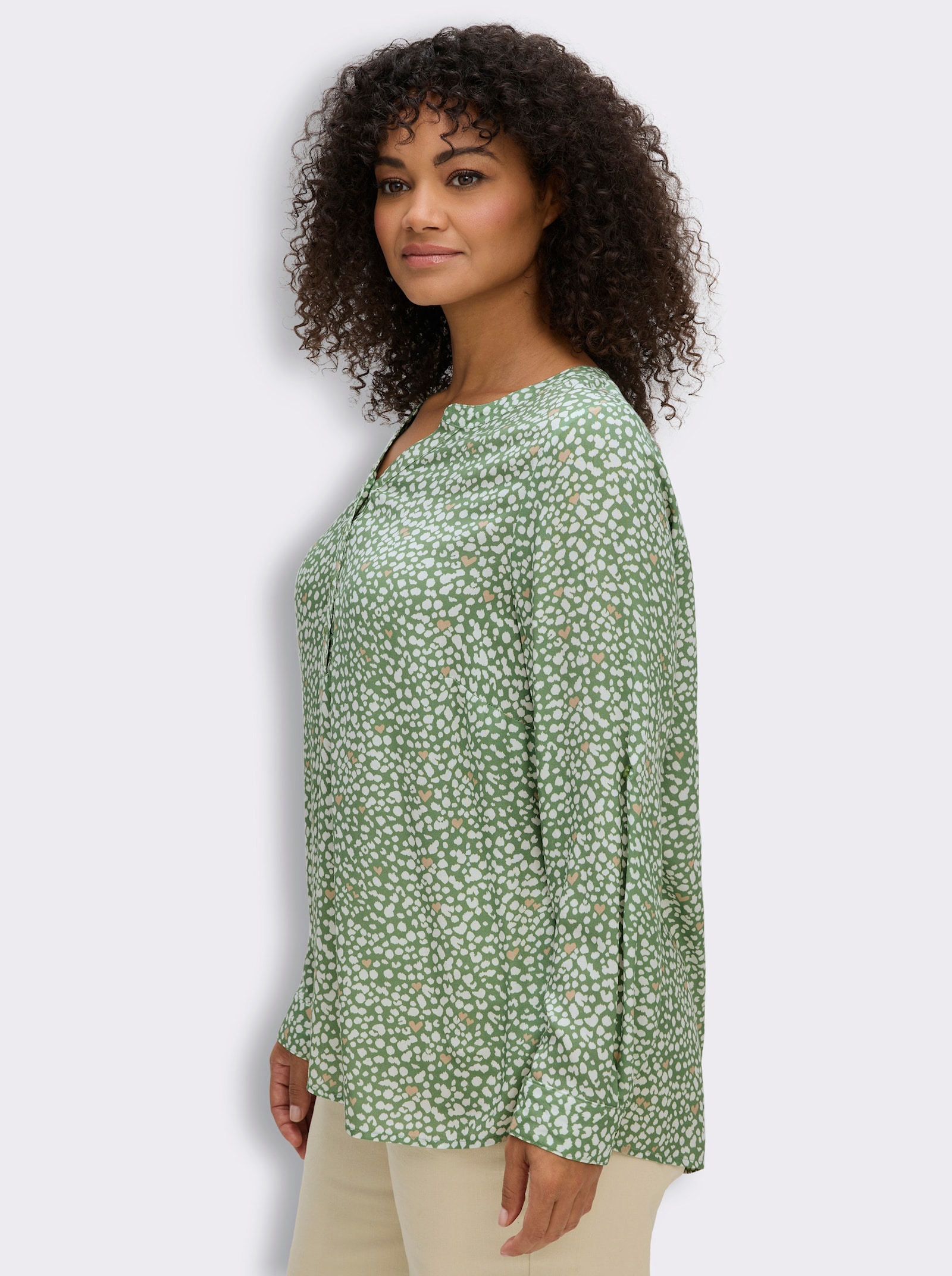 Langarm-Bluse - eucalyptus-ecru-bedruckt