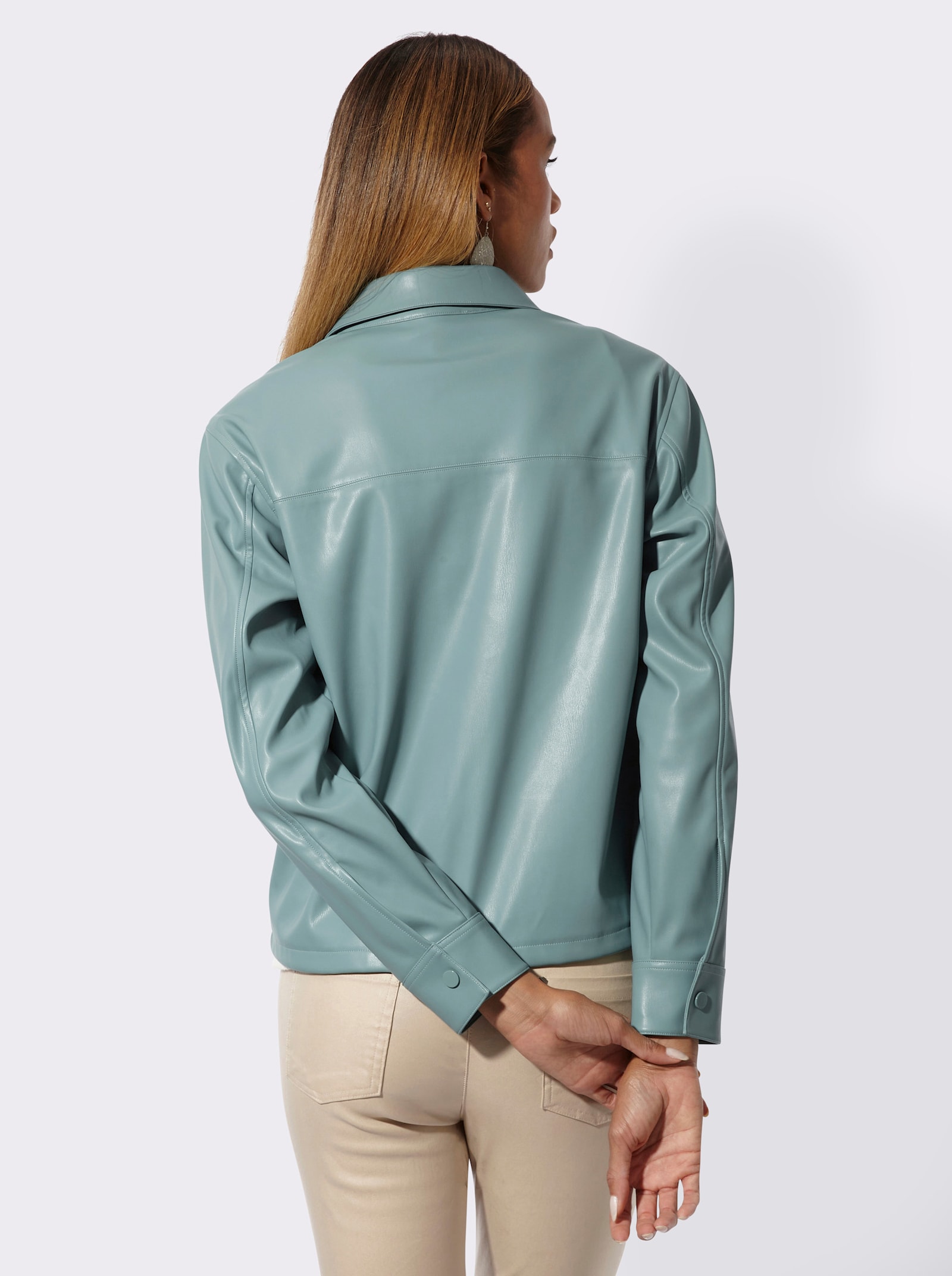 Lederimitat-Blazer mit verdeckter Druckknopfleiste - jade