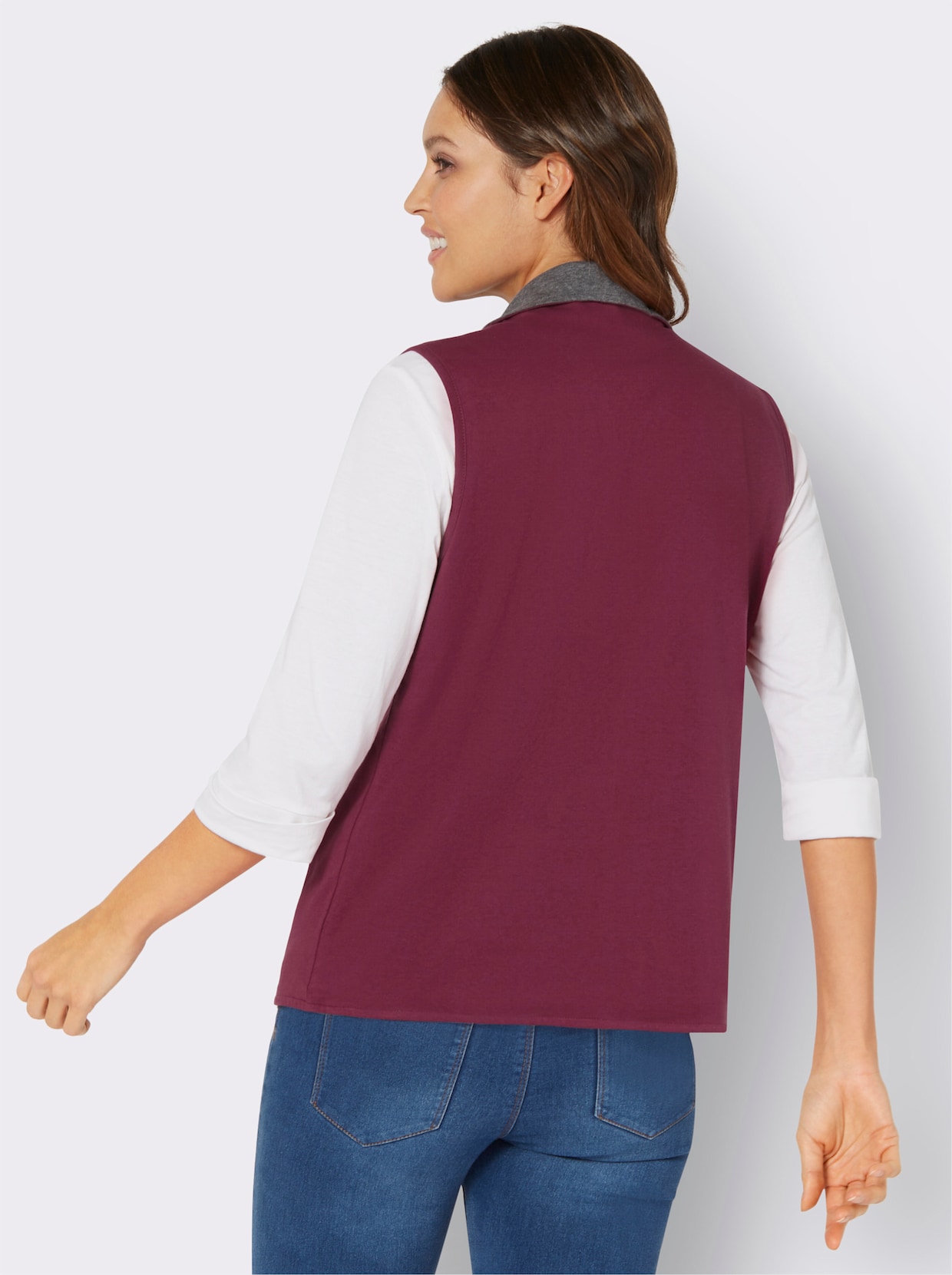 Keerbaar gilet - bordeaux/antraciet gemêleerd