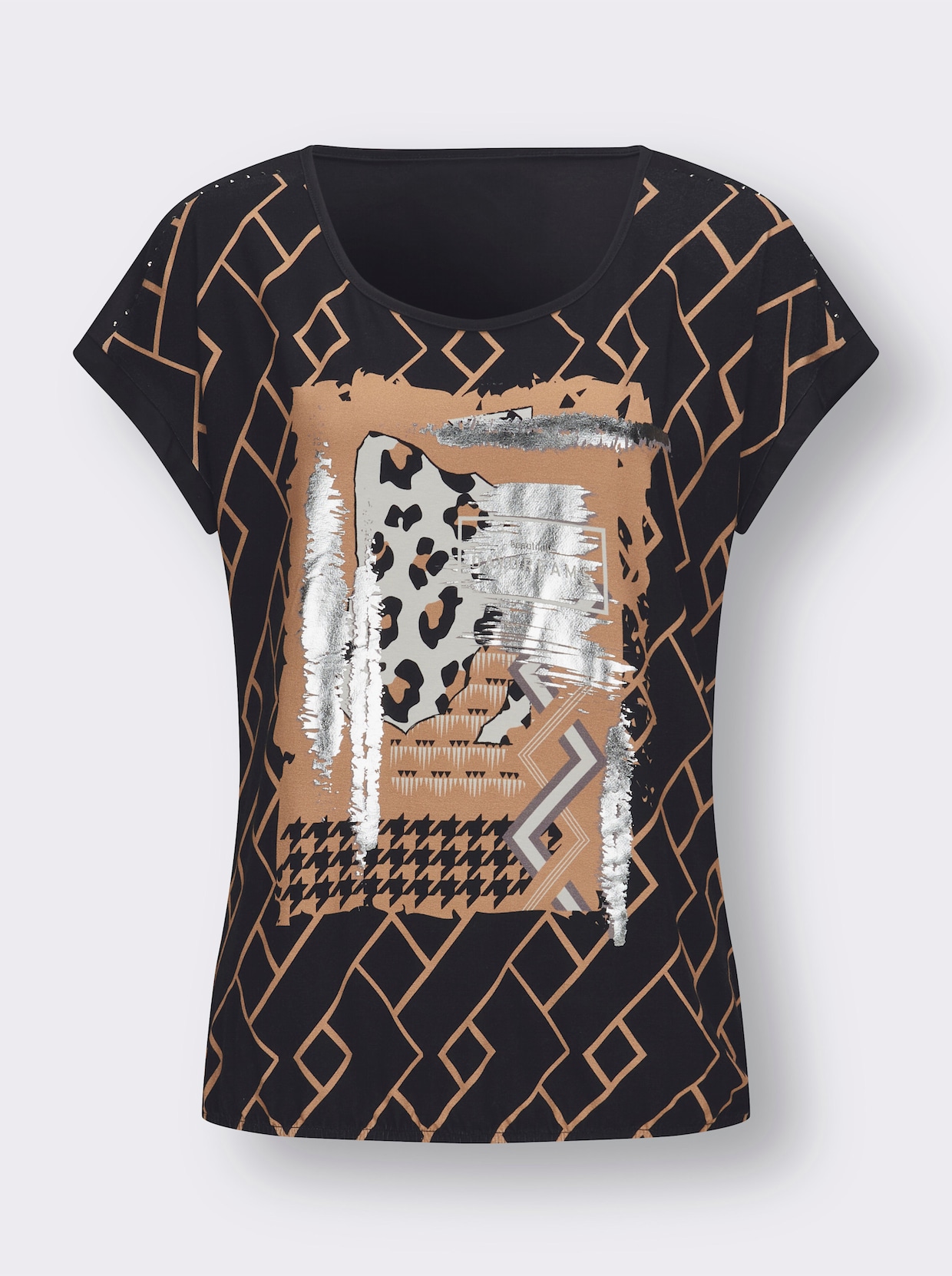 Shirt met print - zwart/camel bedrukt