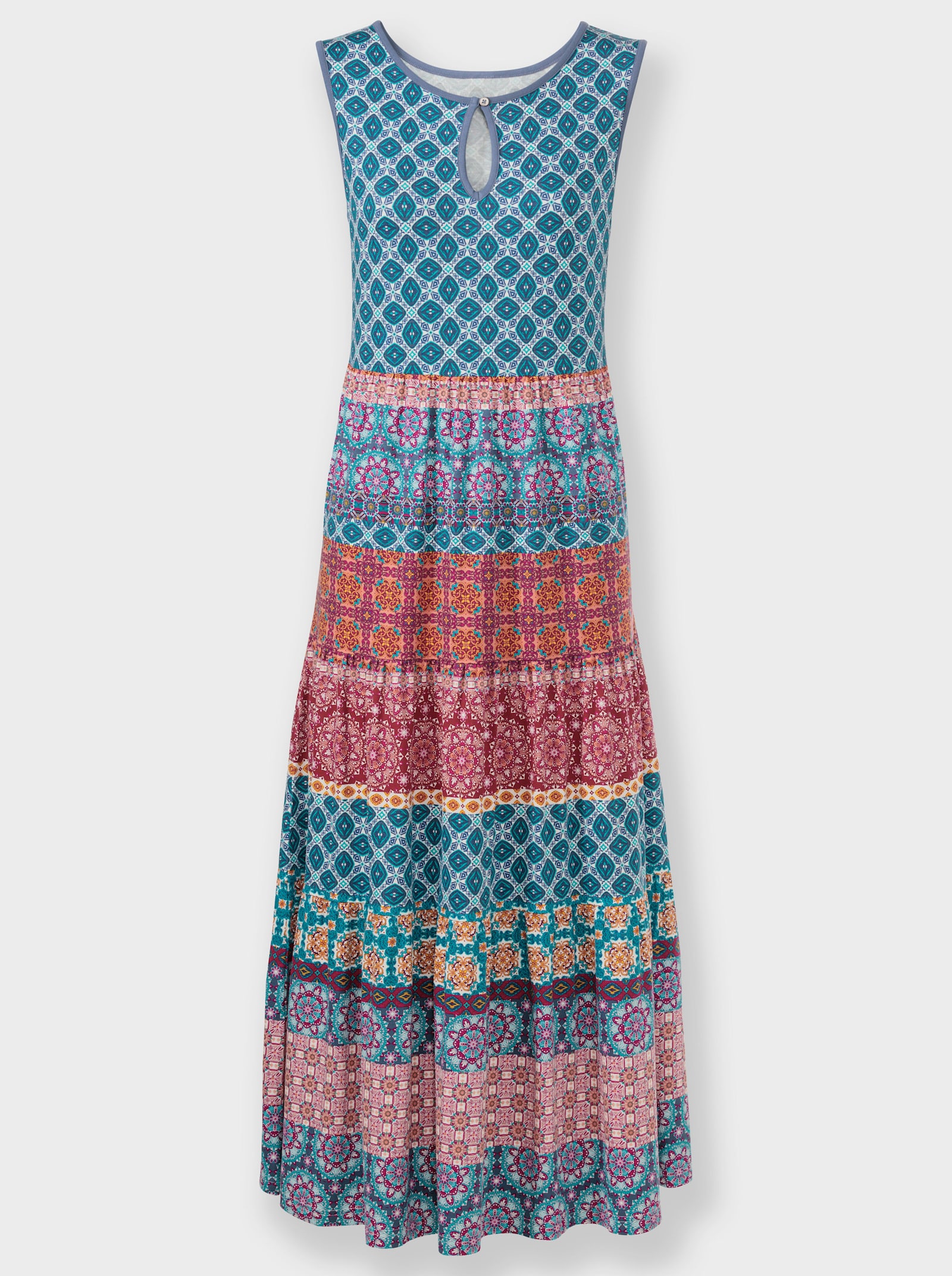 Stufenkleid mit Ornament-Druck - jeansblau-kirsche-bedruckt