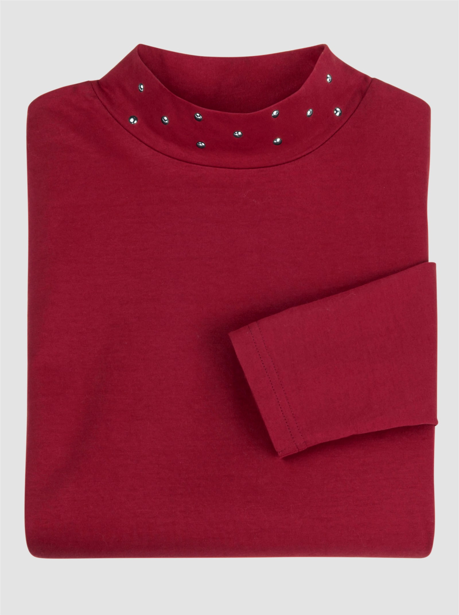 Stehkragenshirt mit Zierplättchen - kirsche