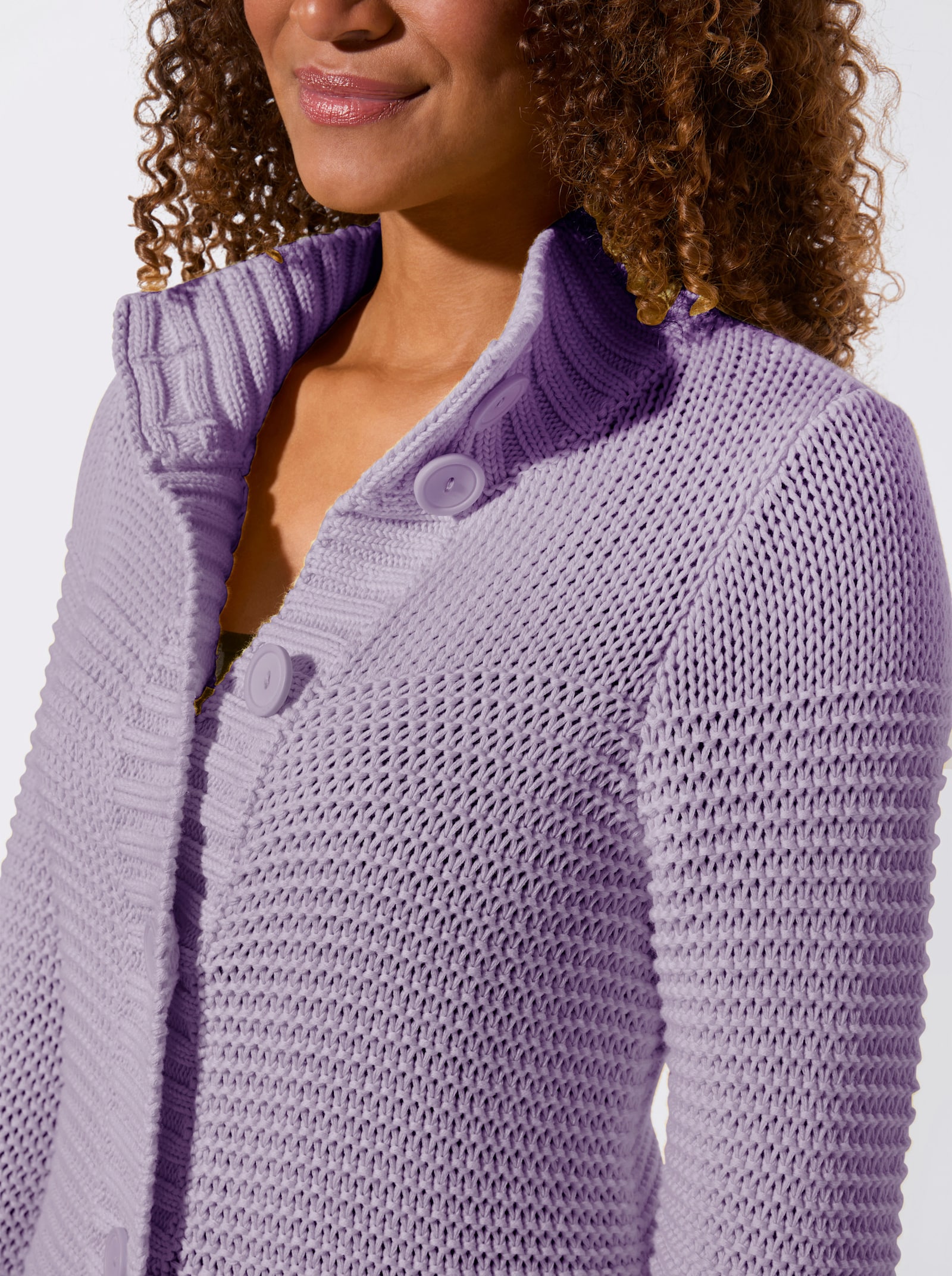 Longstrickjacke mit partiellen Fantasiemuster - flieder