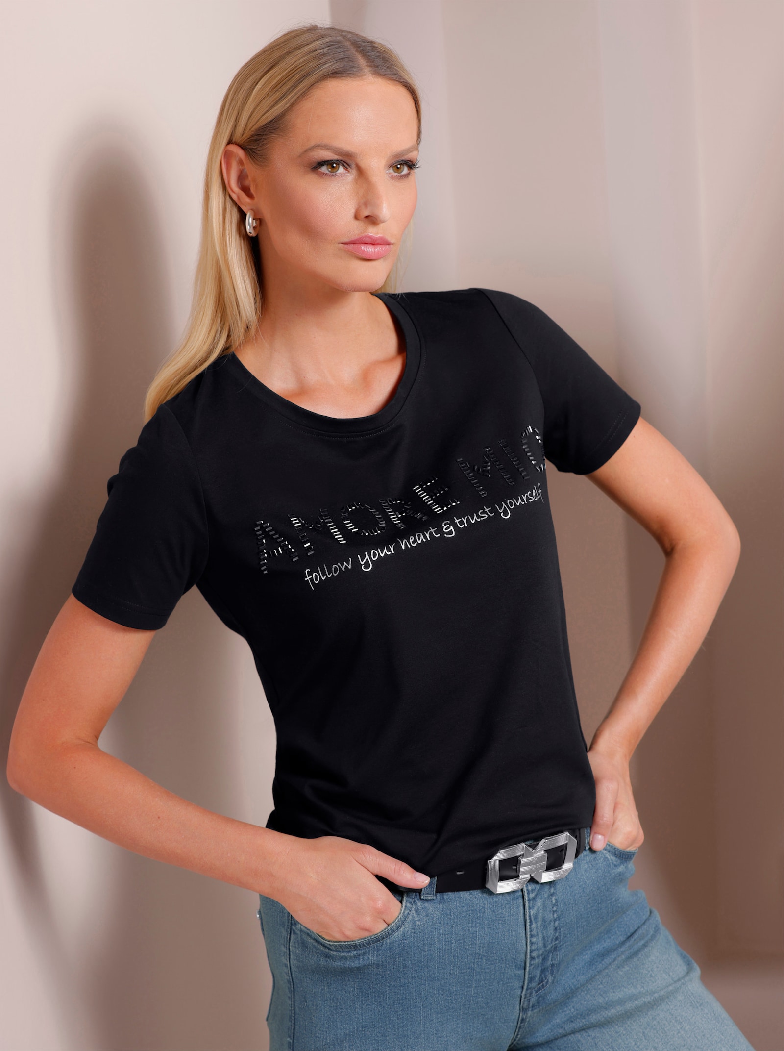 heine T-shirt à manches courtes avec inscription - noir