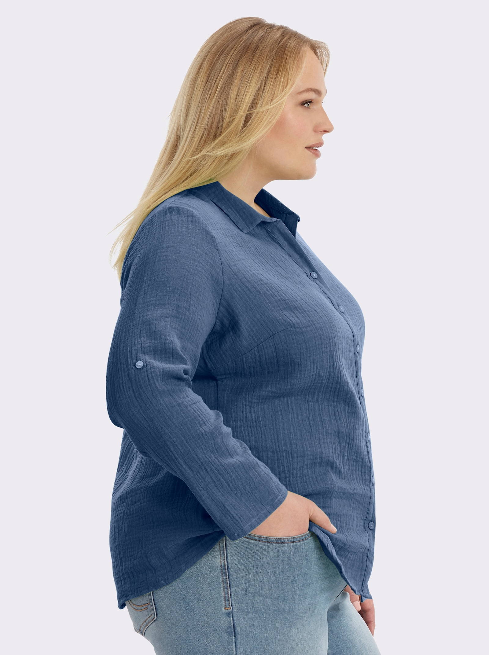 Hemdbluse mit Reverskragen - jeansblau