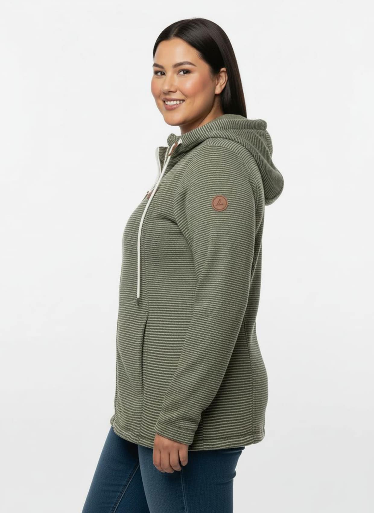 Fleecejacke - oliv-ecru-geringelt
