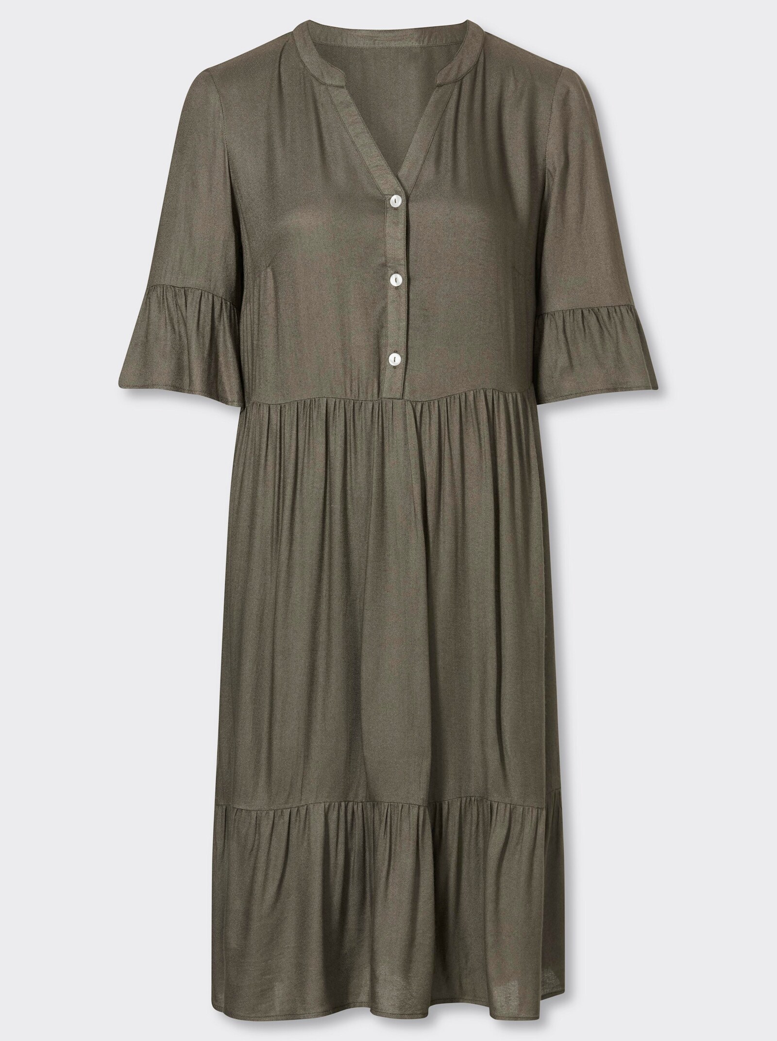 Tunikakleid in Stufenform, reine Viskose - khaki