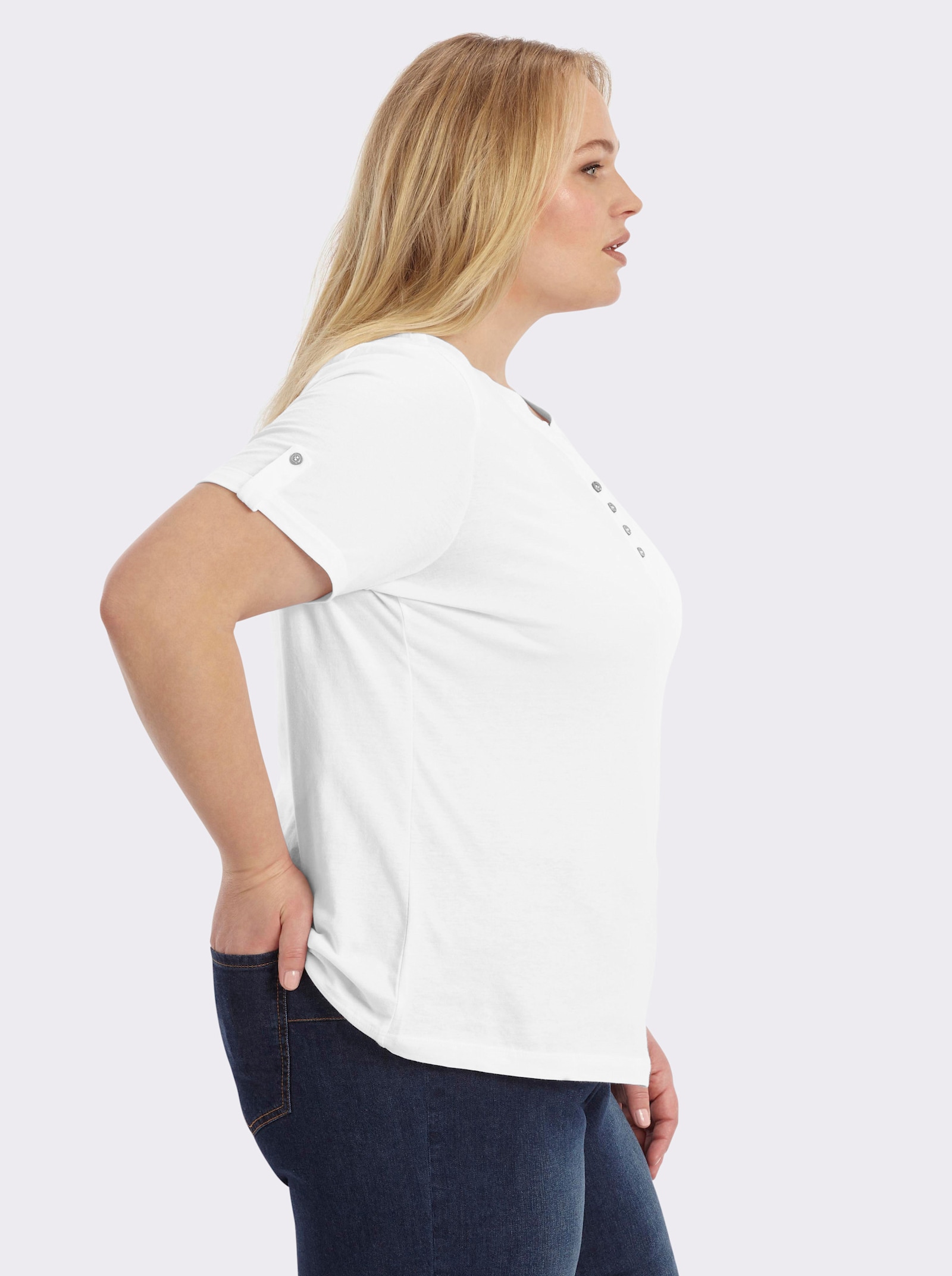 Kurzarmshirt mit fixiertem Ärmel-Aufschlag - weiß