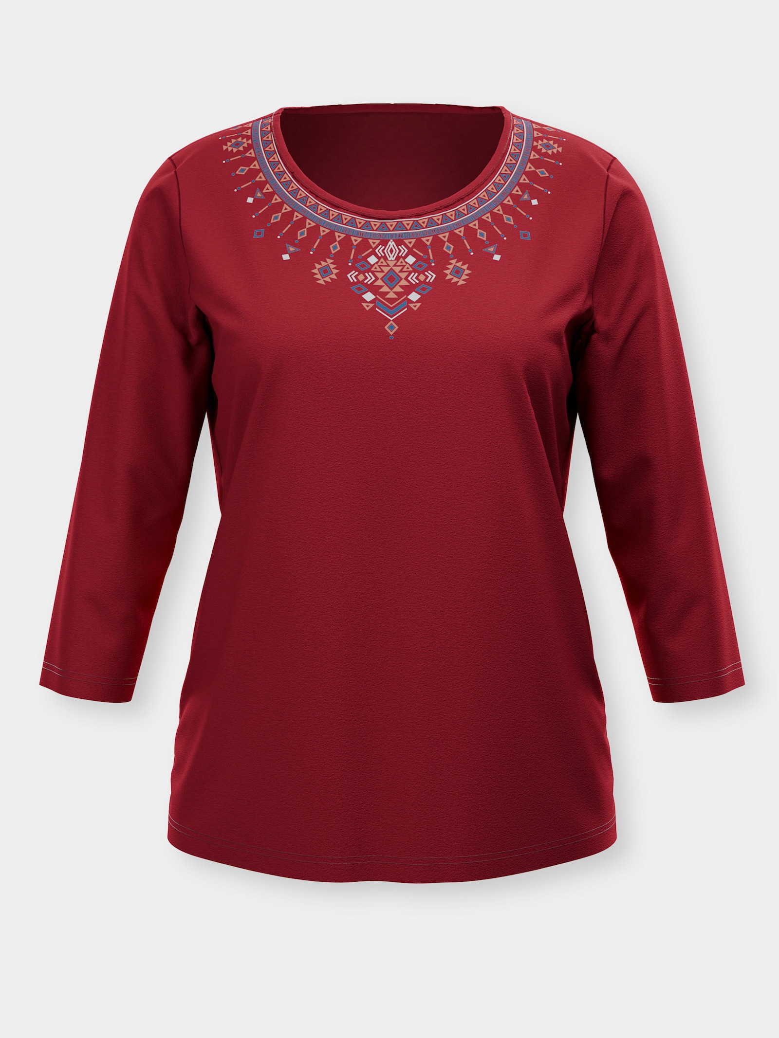 3/4-Arm-Shirt mit platziertem Ethno-Print - kirsche-papaya