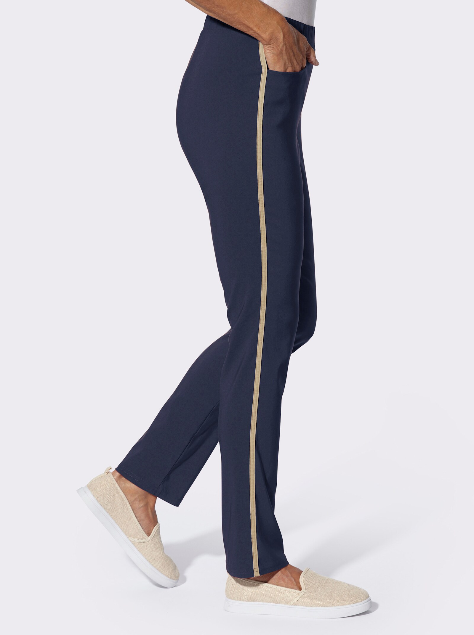 Bengalinhose mit seitlicher Kontrastpaspel - marine-sand