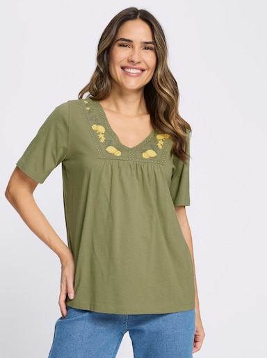 Kurzarmshirt mit Zitronen-Print am Ausschnitt - schilf-gelb