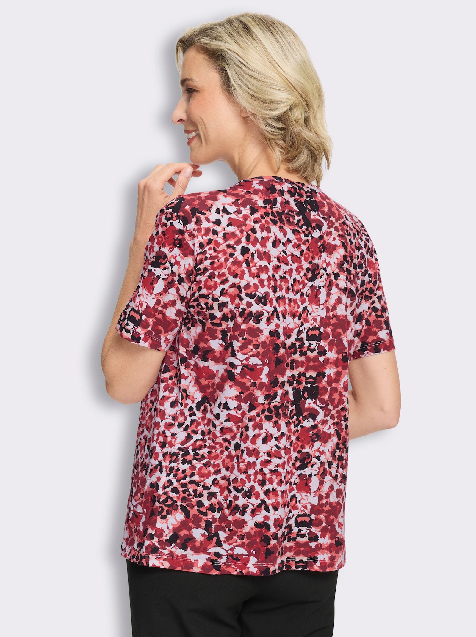 Shirt met korte mouwen en vachtpatroon - rood/zwart geprint