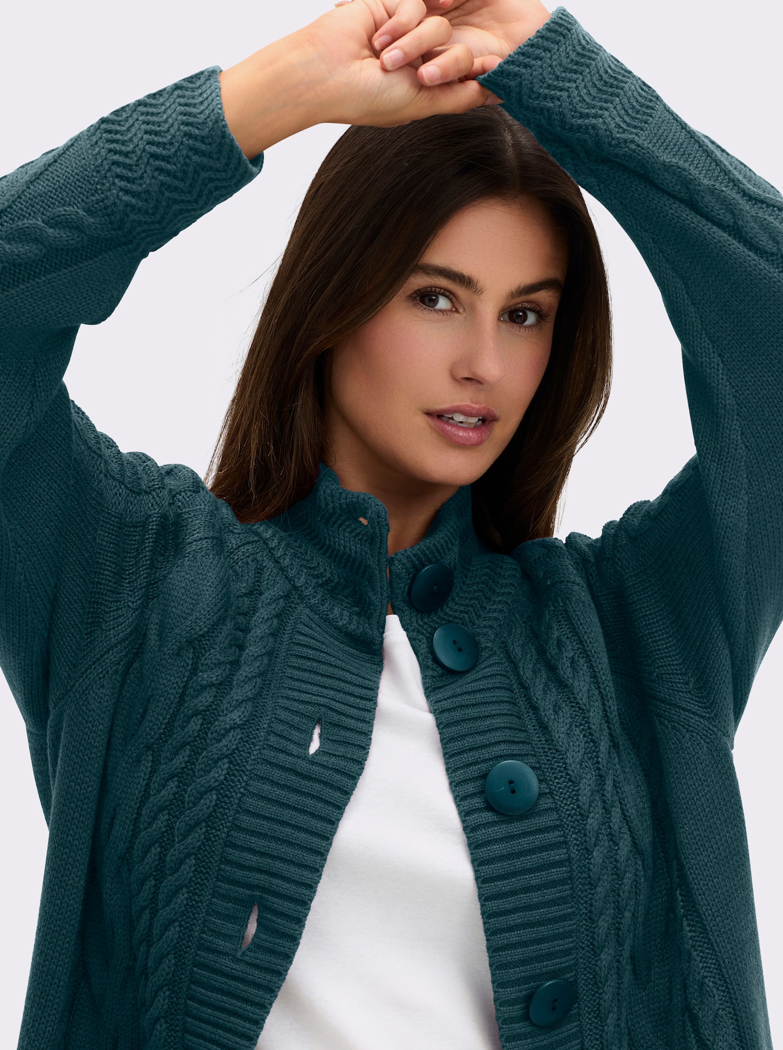 Longstrickjacke mit Einstrickmuster - petrol